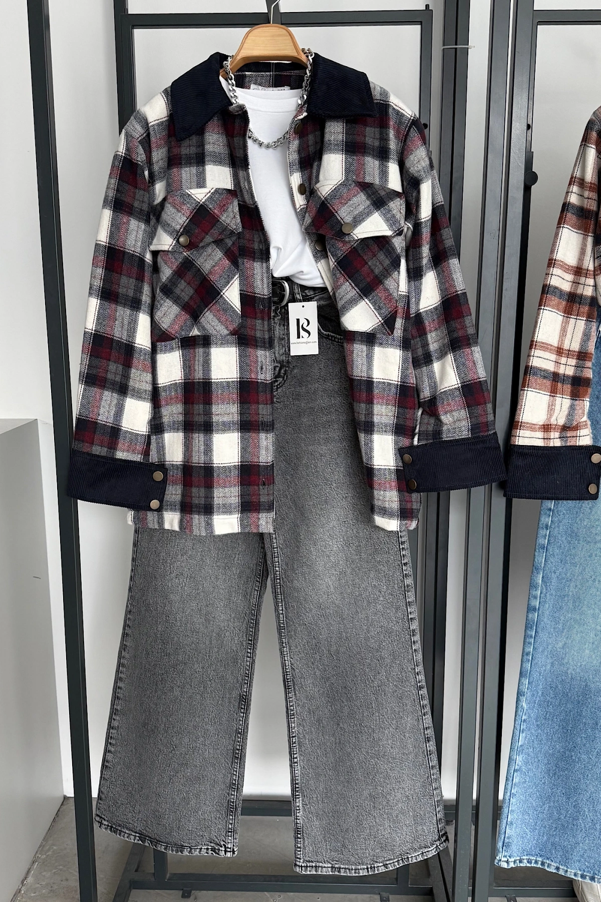 Kadife Detaylı Oduncu Ceket Bordo