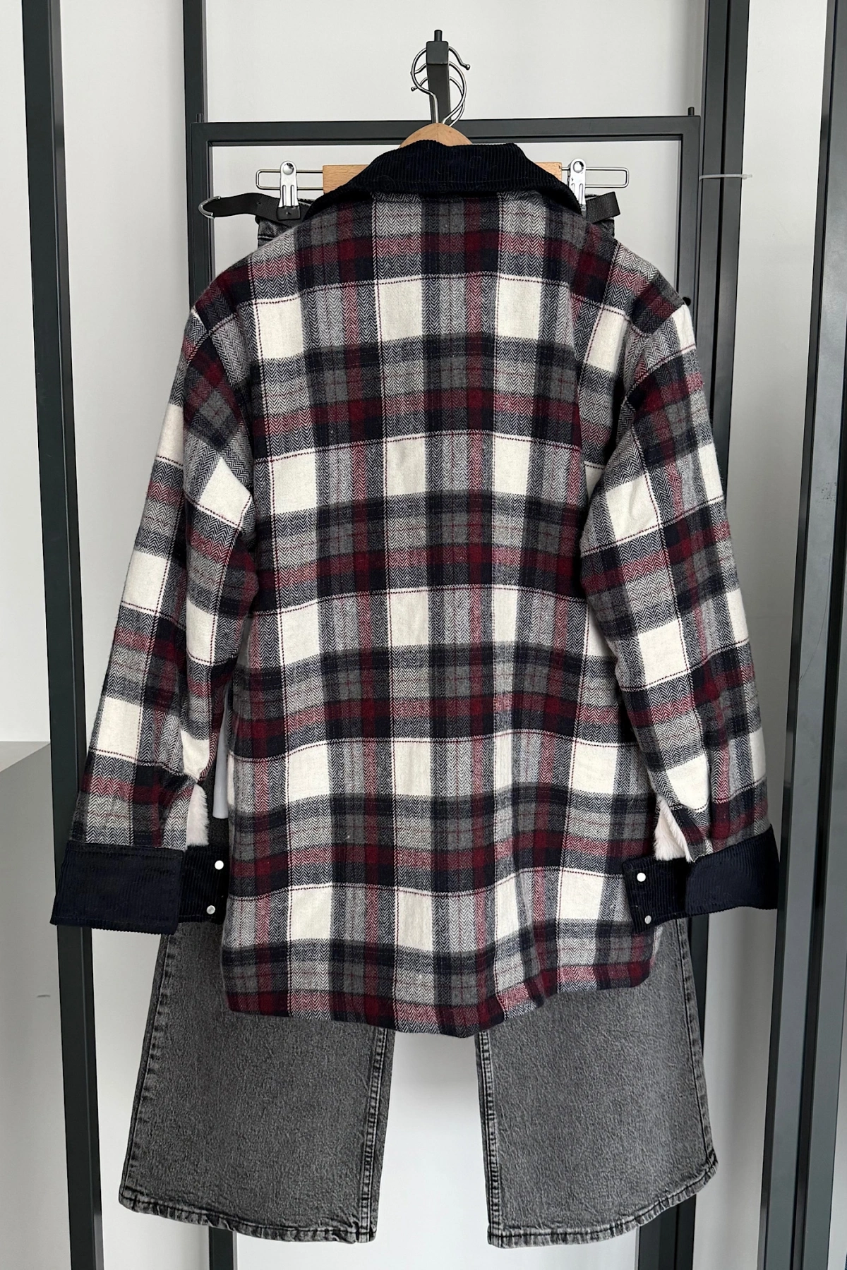 Kadife Detaylı Oduncu Ceket Bordo