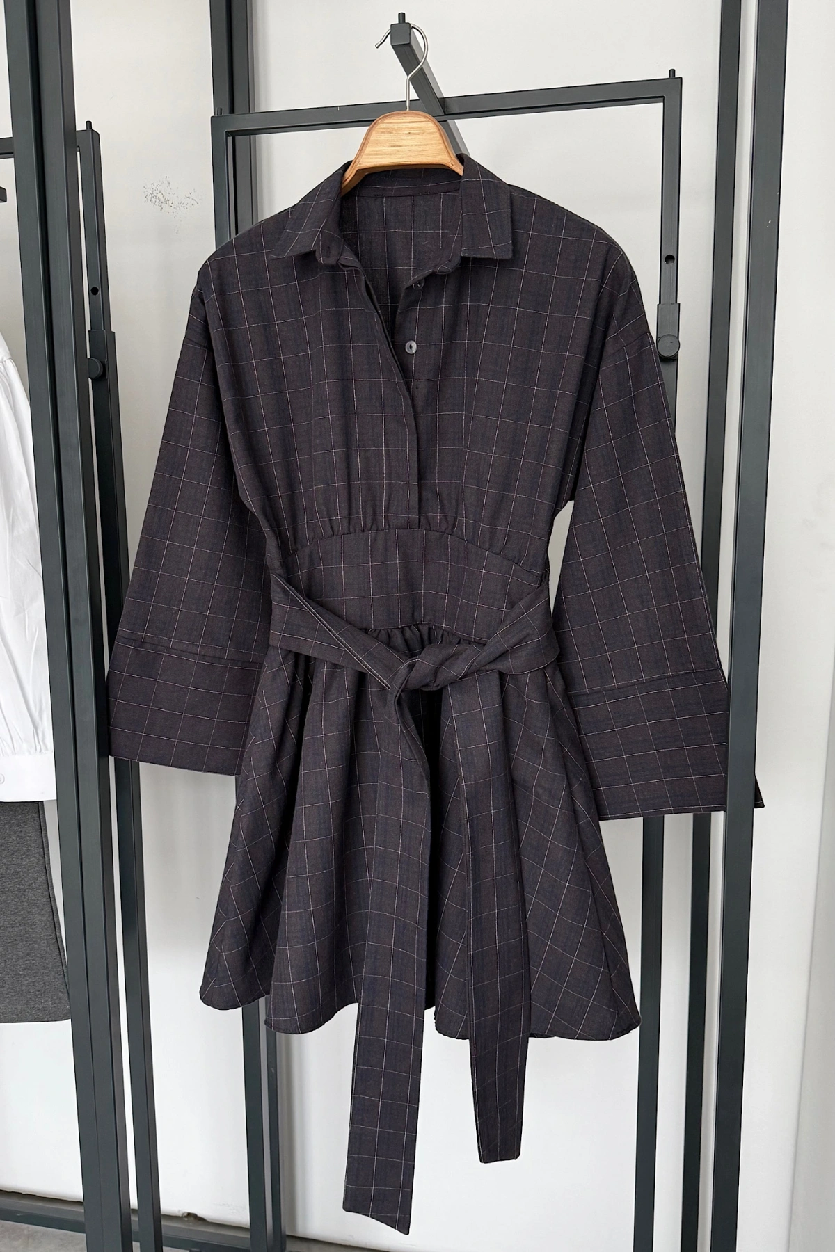 Bel Korse Detaylı Gömlek Elbise Lacivert