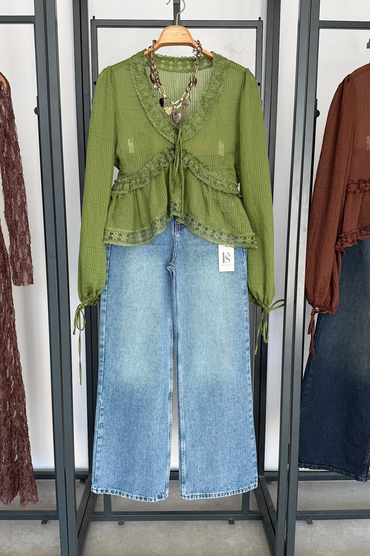 Dantelli Uzun Kol Bluz Yeşil