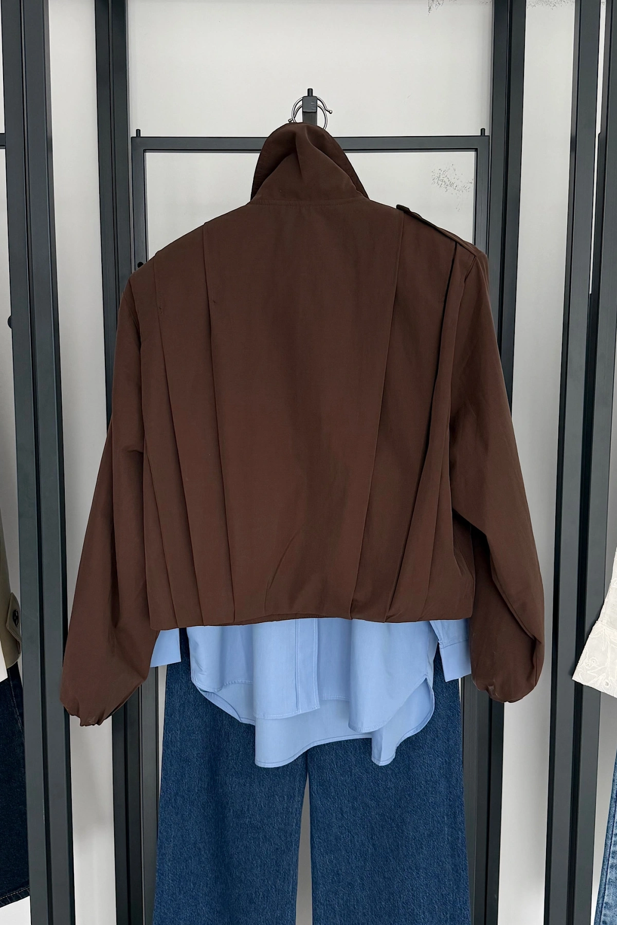 Vatkalı Pile Detay Trenç Kahverengi