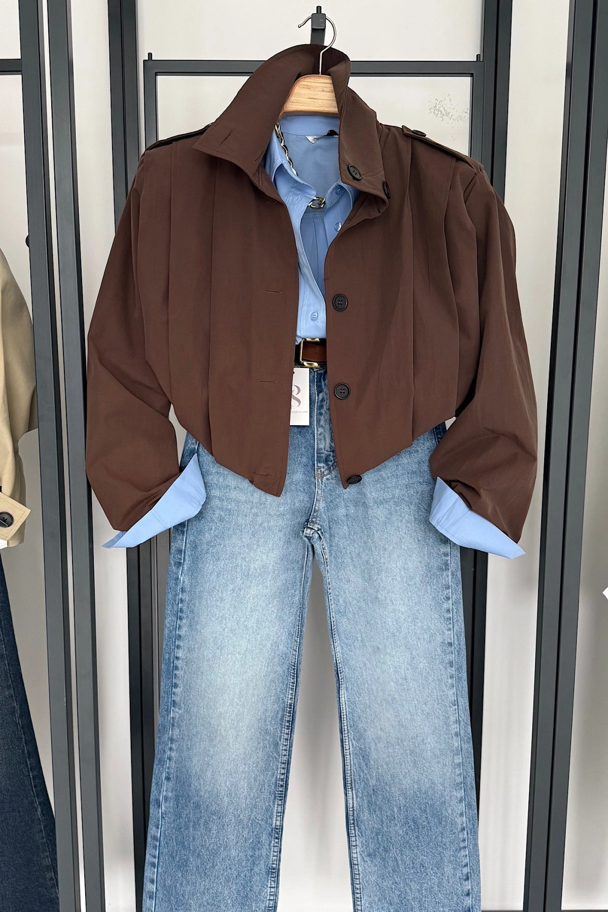 Vatkalı Pile Detay Trenç Kahverengi