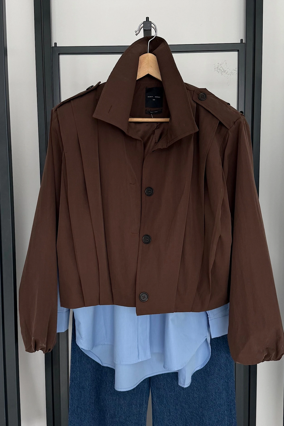 Vatkalı Pile Detay Trenç Kahverengi