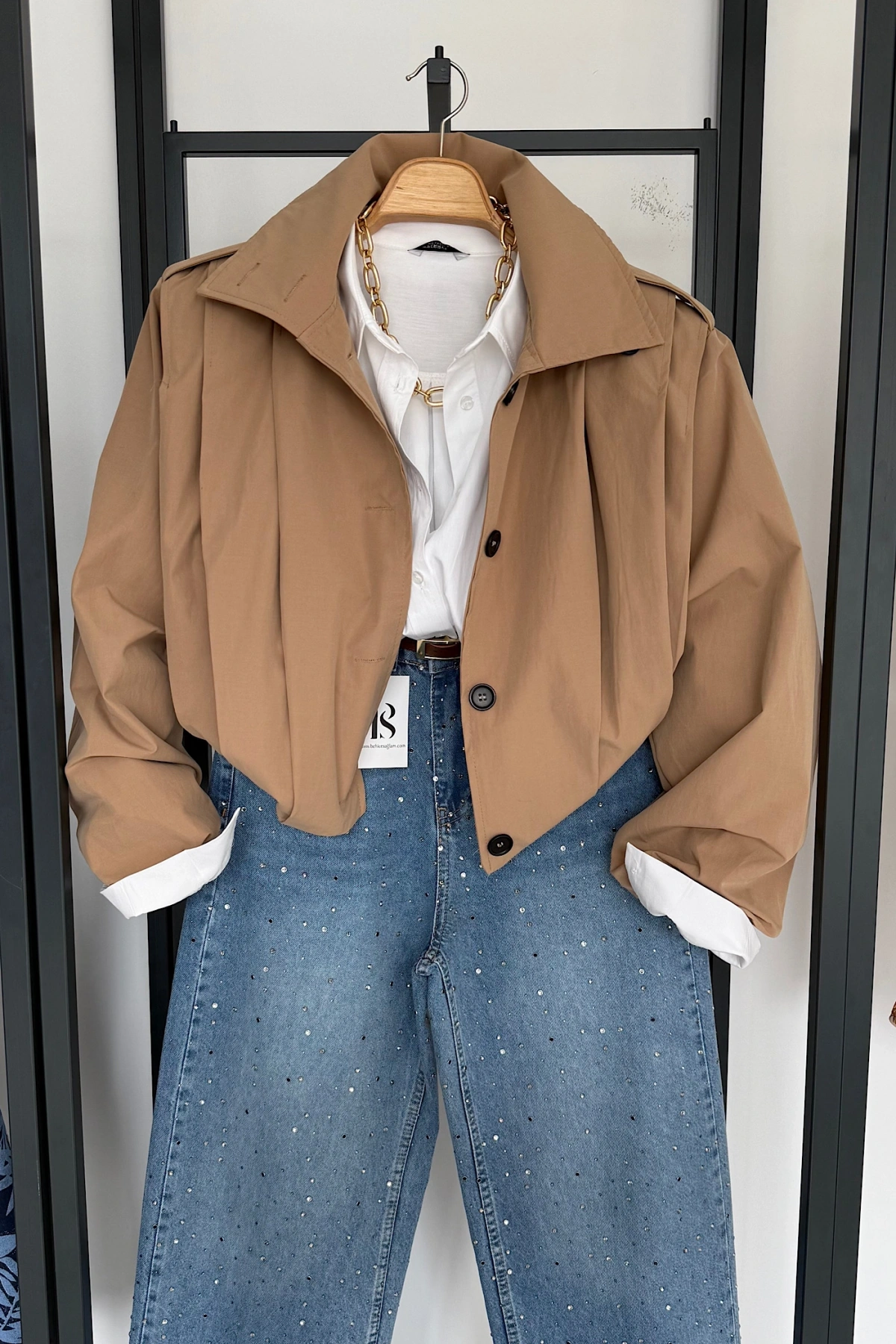 Vatkalı Pile Detay Trenç Camel