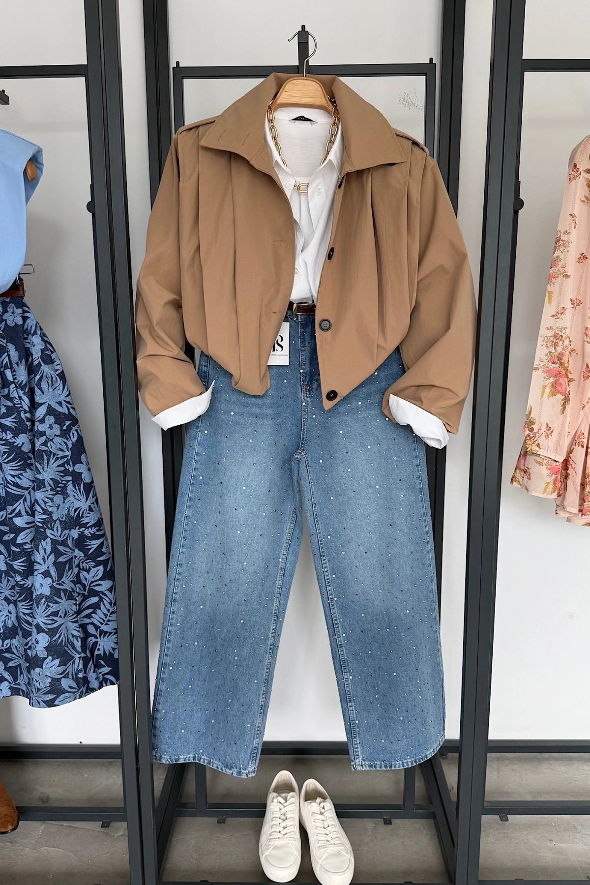 Vatkalı Pile Detay Trenç Camel