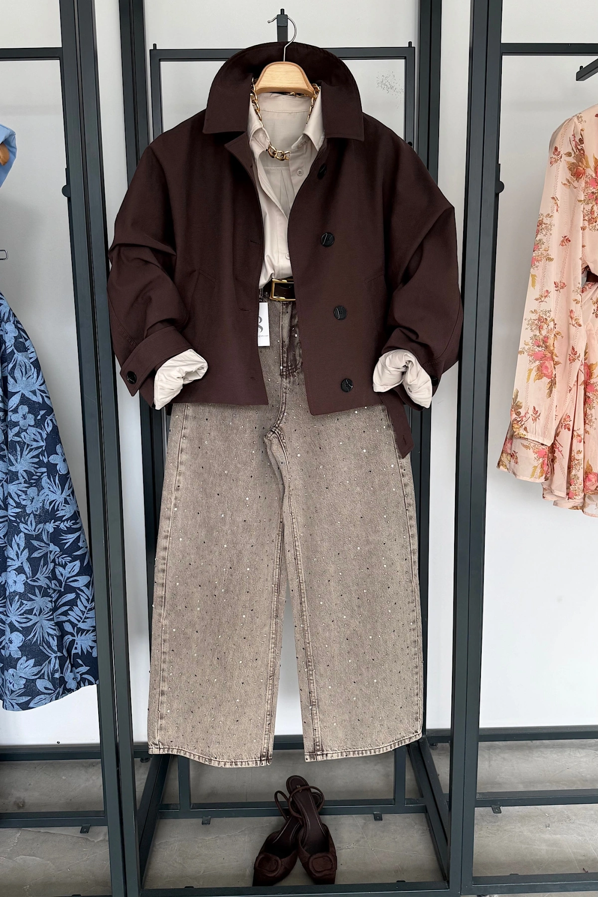 Yarasa Kol Crop Trenç Kahverengi