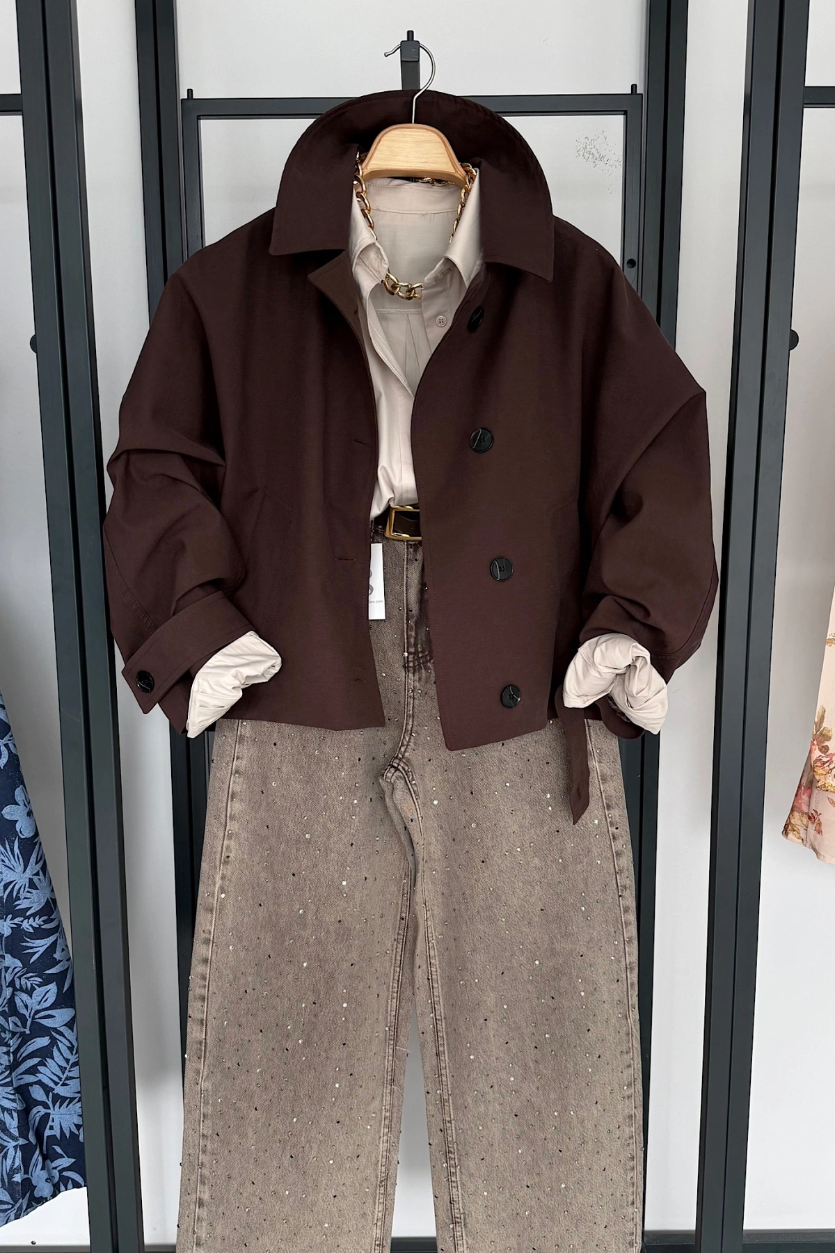 Yarasa Kol Crop Trenç Kahverengi