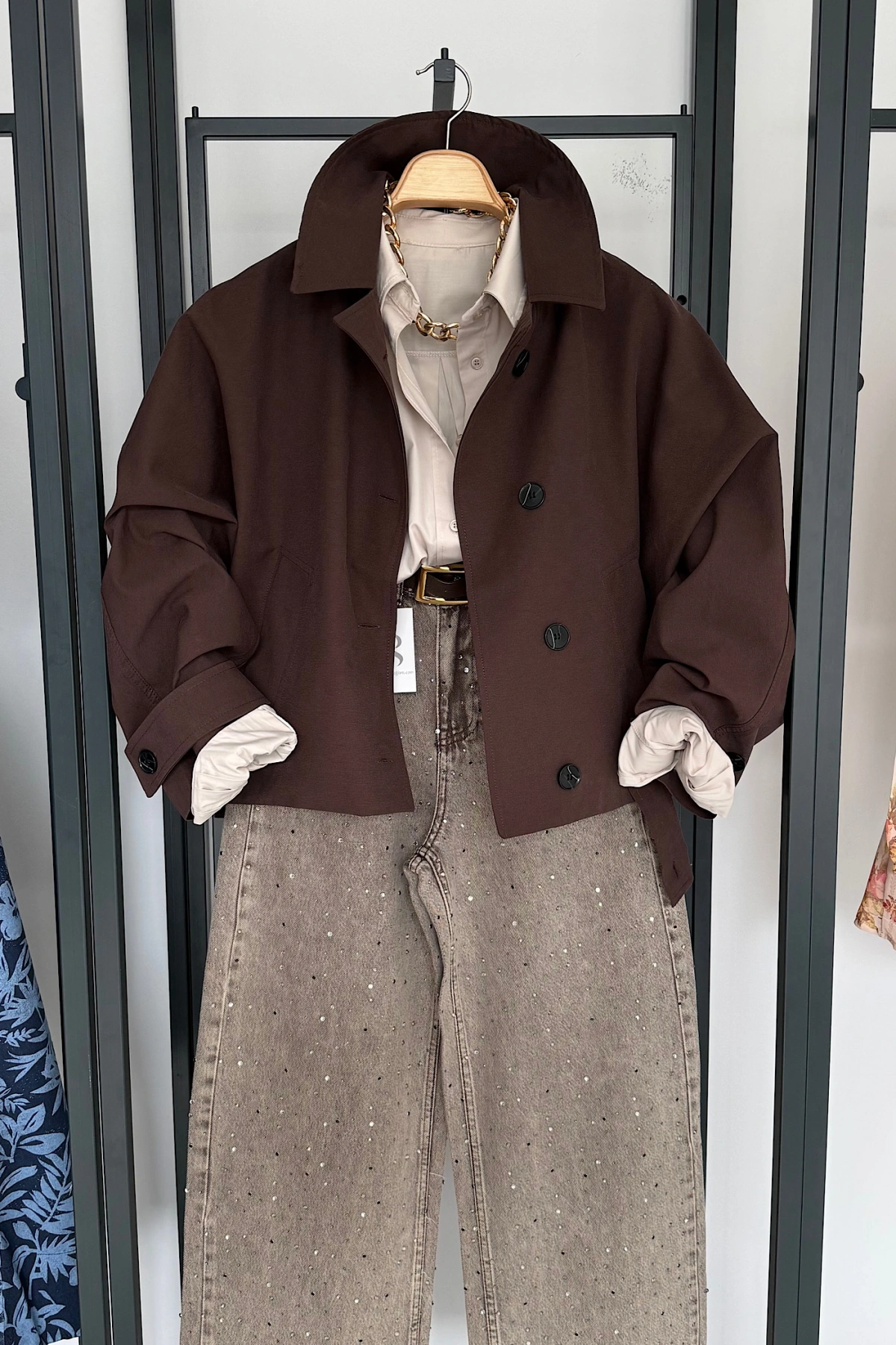 Yarasa Kol Crop Trenç Kahverengi