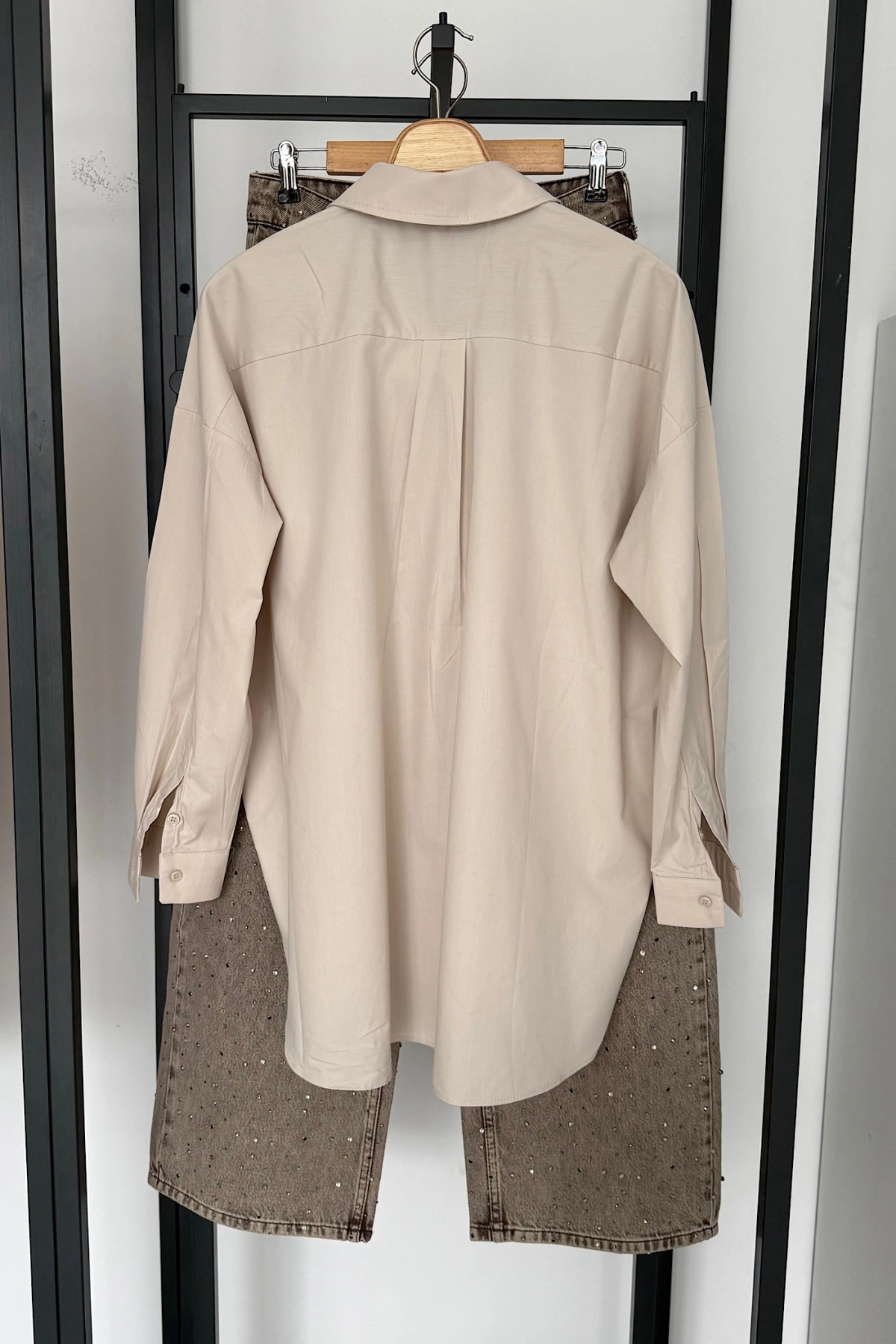 Bs Oversize Poplin Gömlek Taş