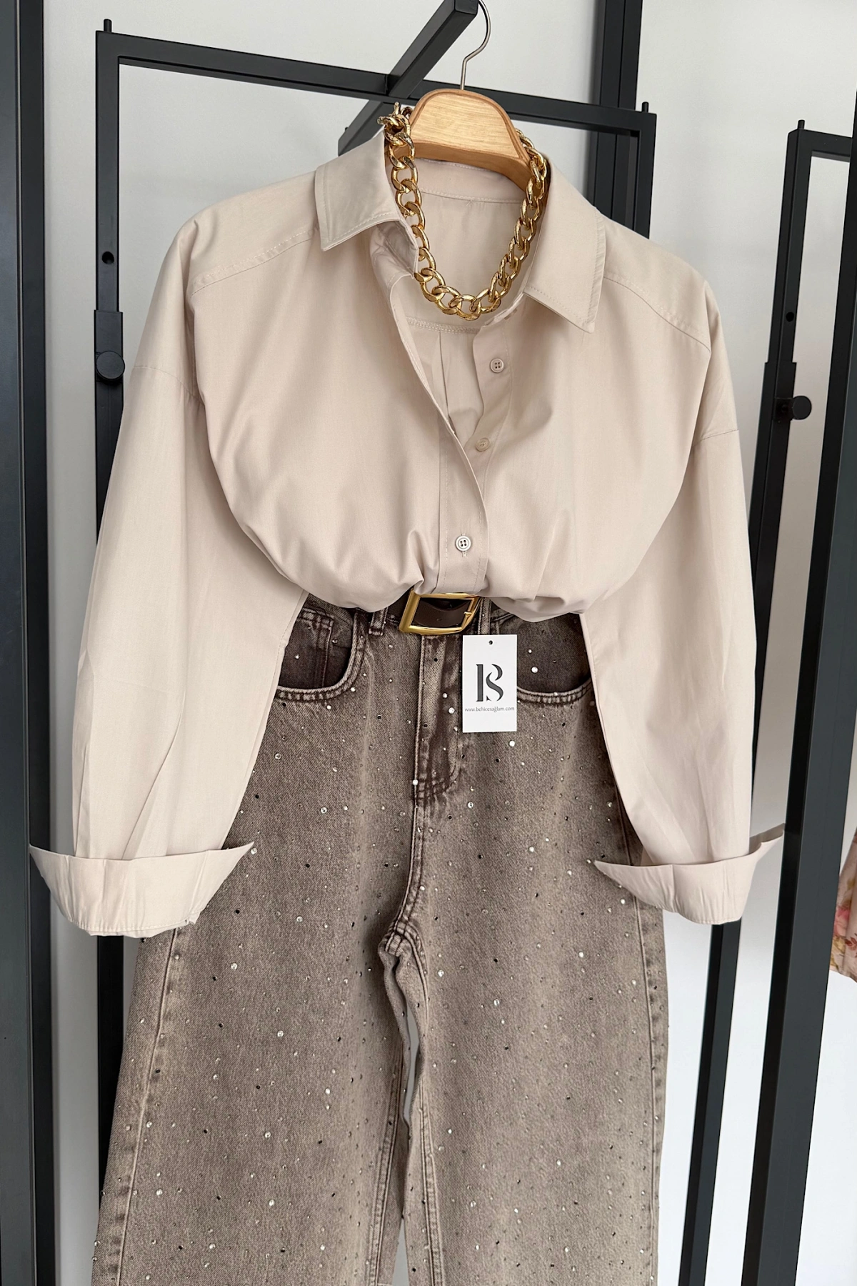 Bs Oversize Poplin Gömlek Taş