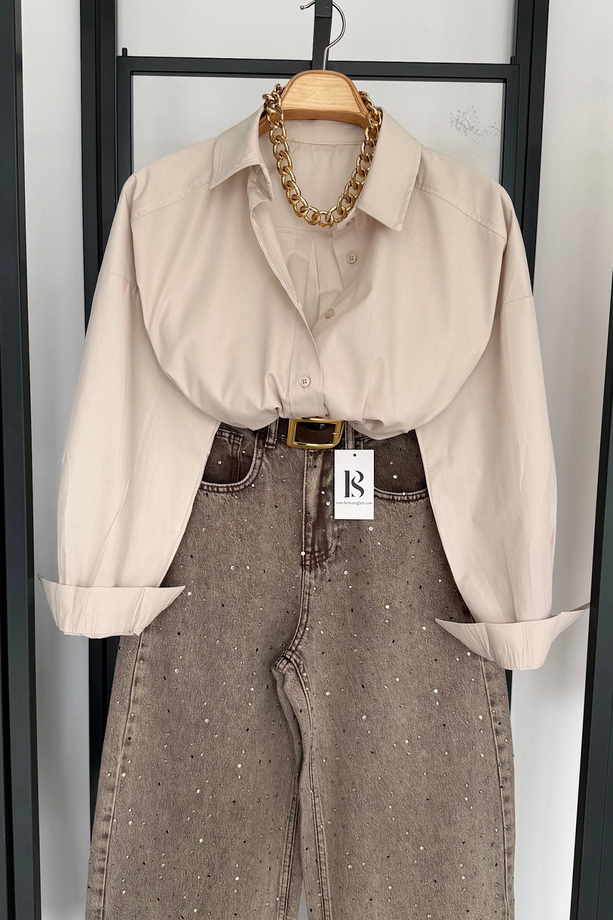 Bs Oversize Poplin Gömlek Taş