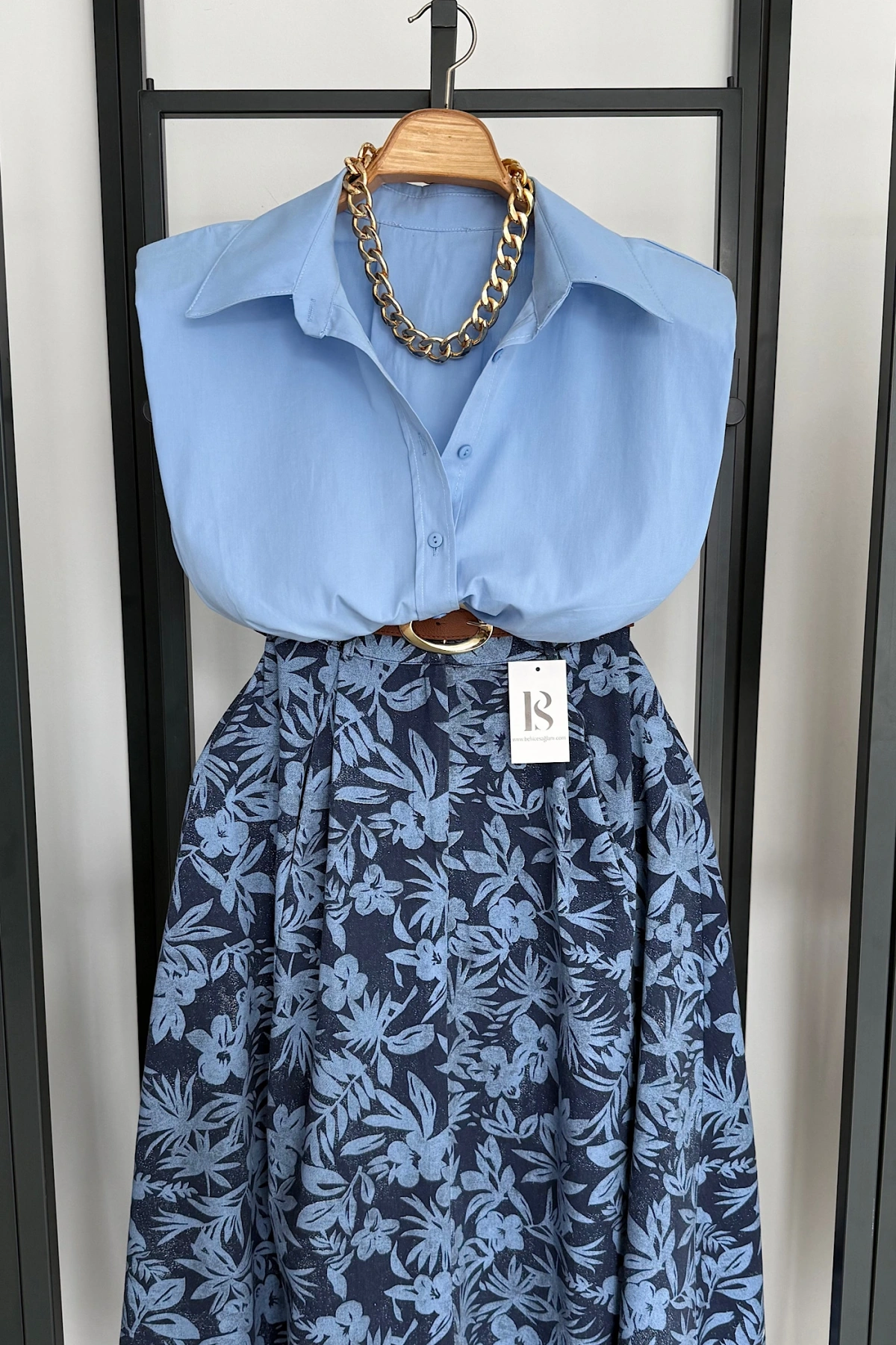 Vatkalı Kısa Kol Gömlek Mavi