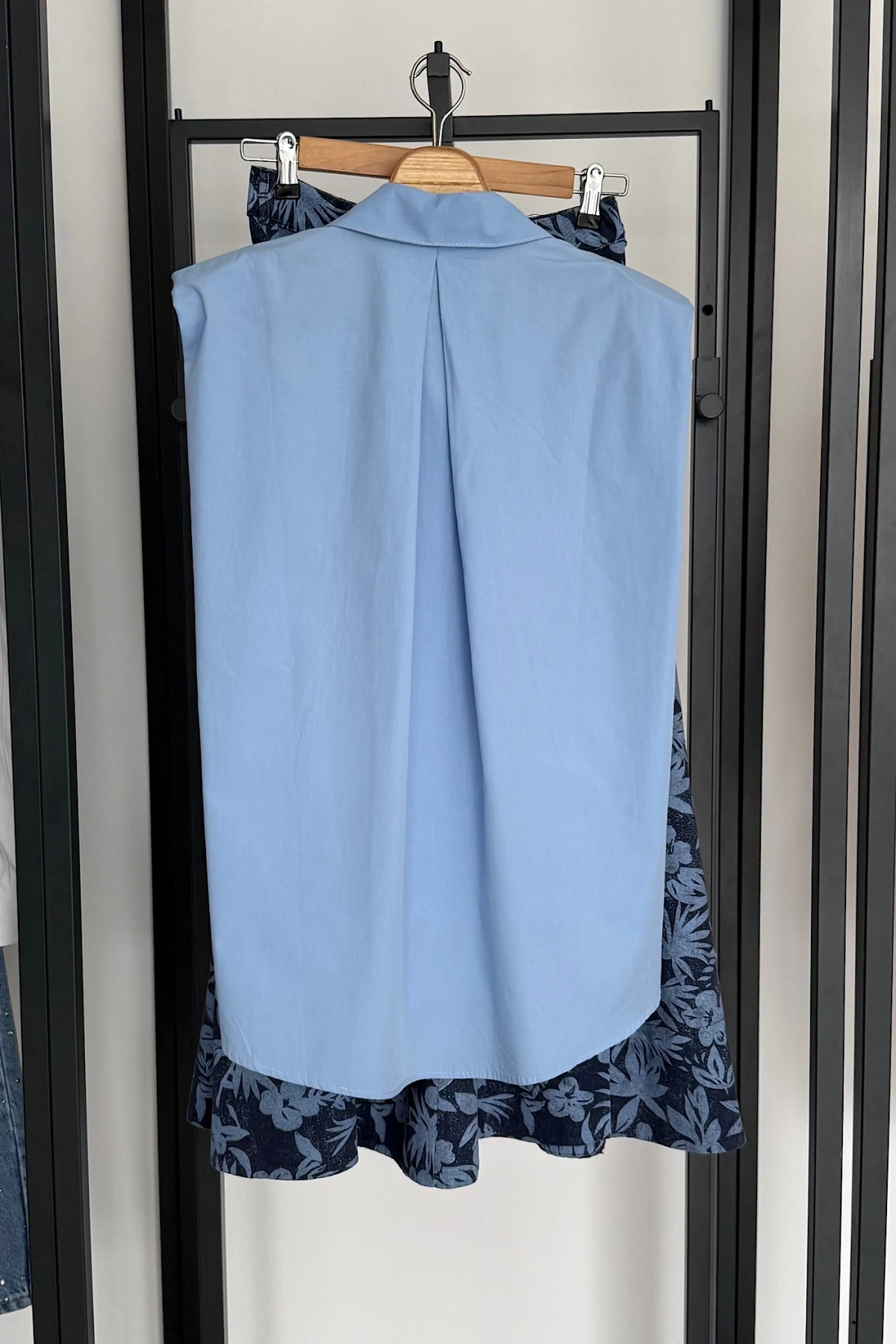 Vatkalı Kısa Kol Gömlek Mavi