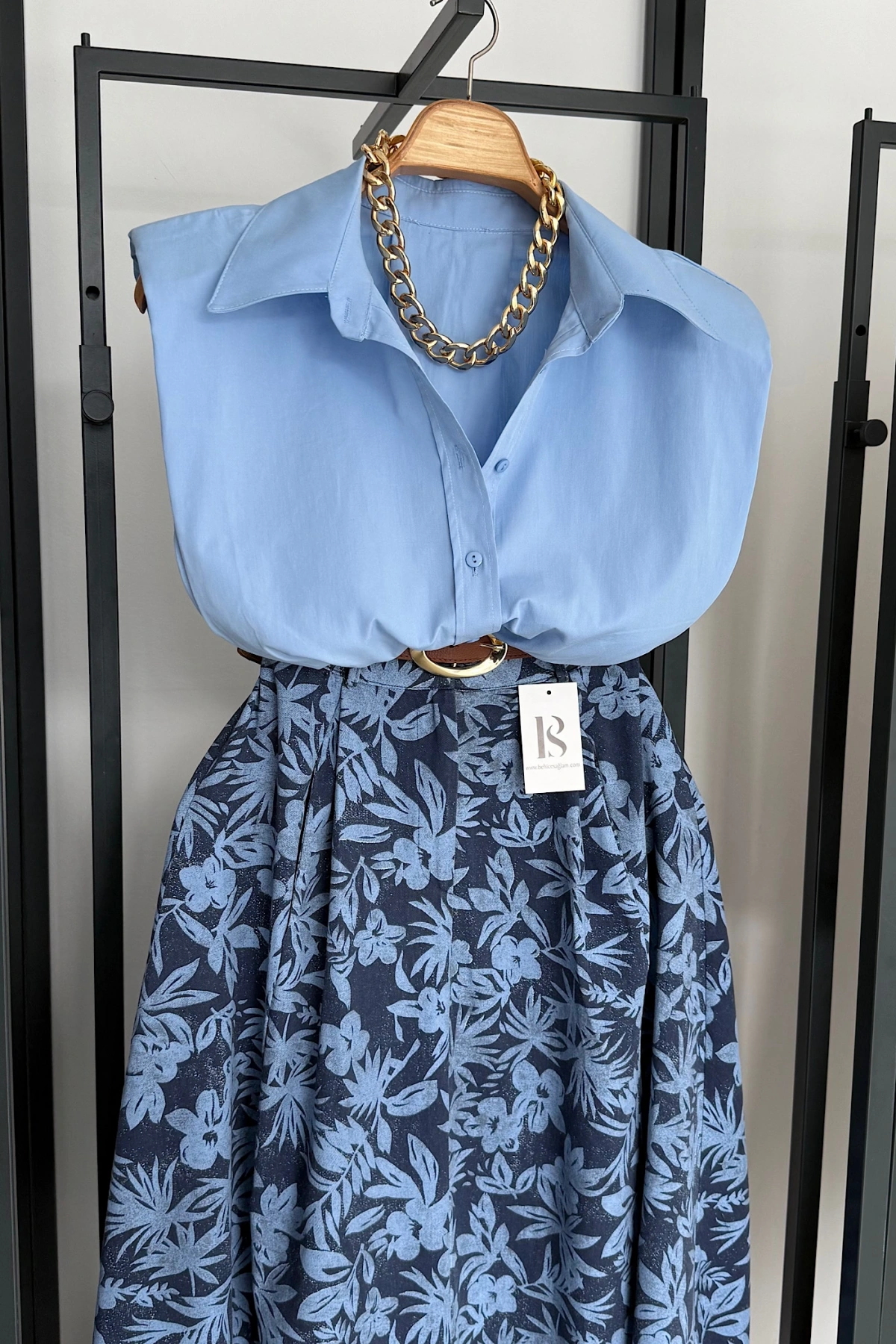 Vatkalı Kısa Kol Gömlek Mavi