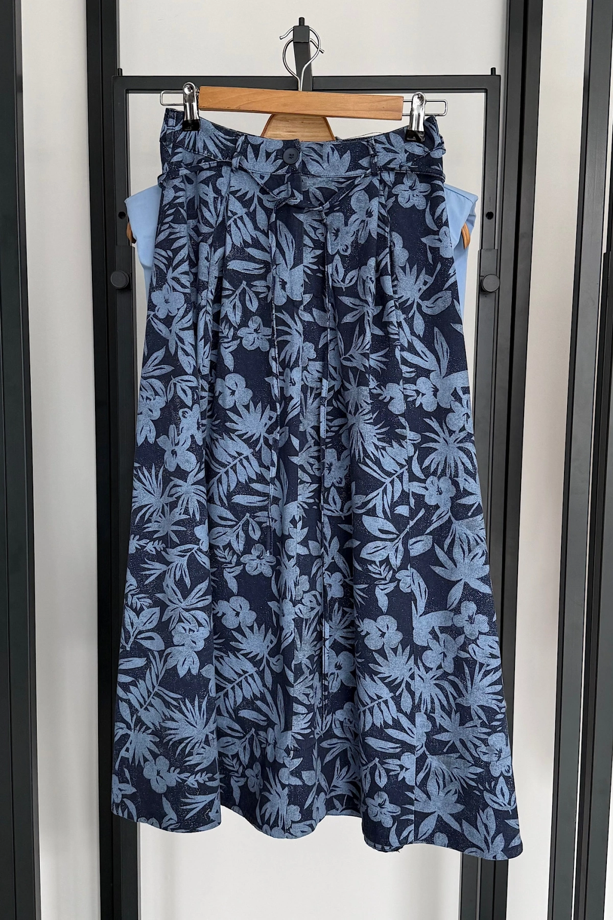 Cepli Gabardin Kloş Etek Lacivert