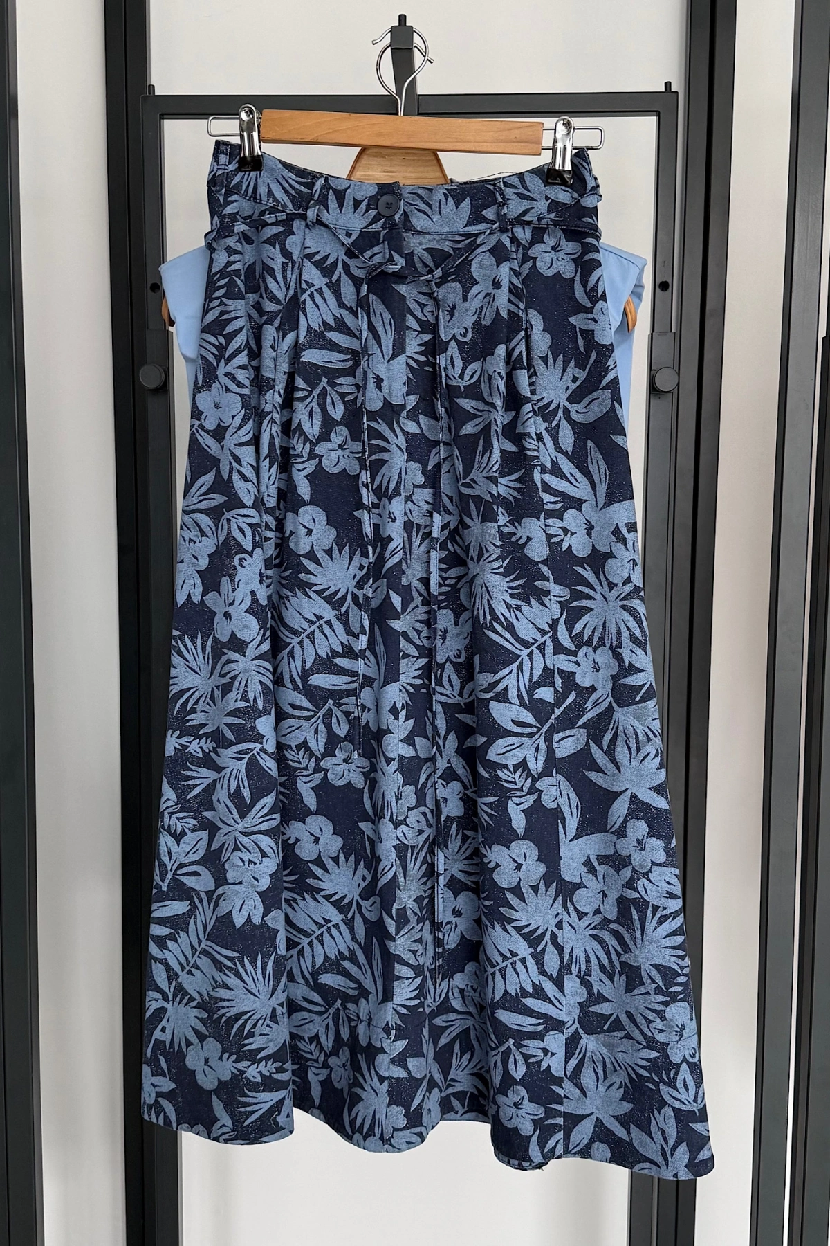 Cepli Gabardin Kloş Etek Lacivert