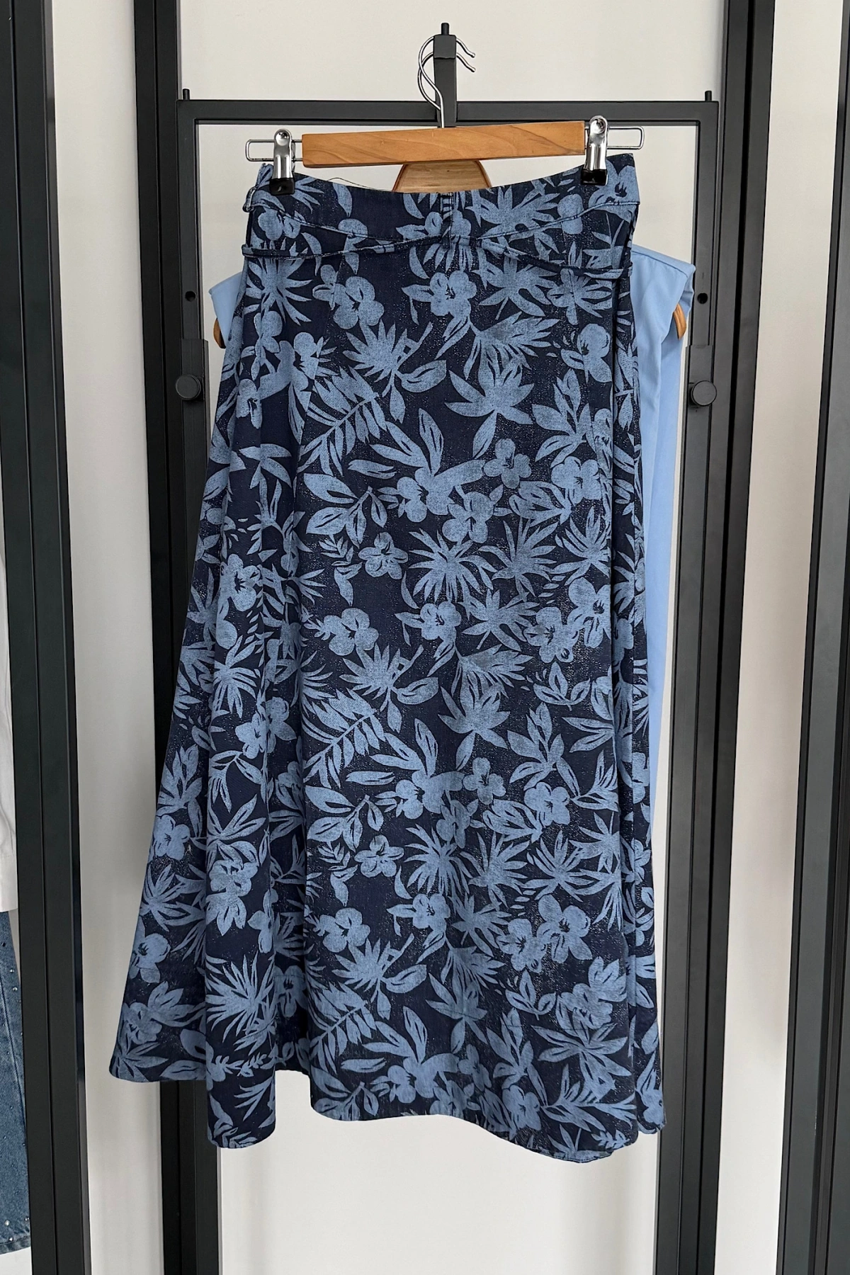 Cepli Gabardin Kloş Etek Lacivert