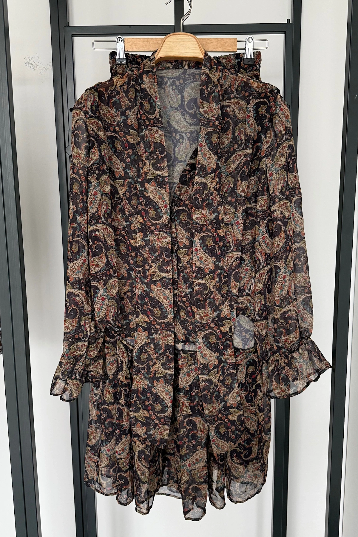 Fiyonklu Gömlek Kat Etekli Şifon Takım Yeşil