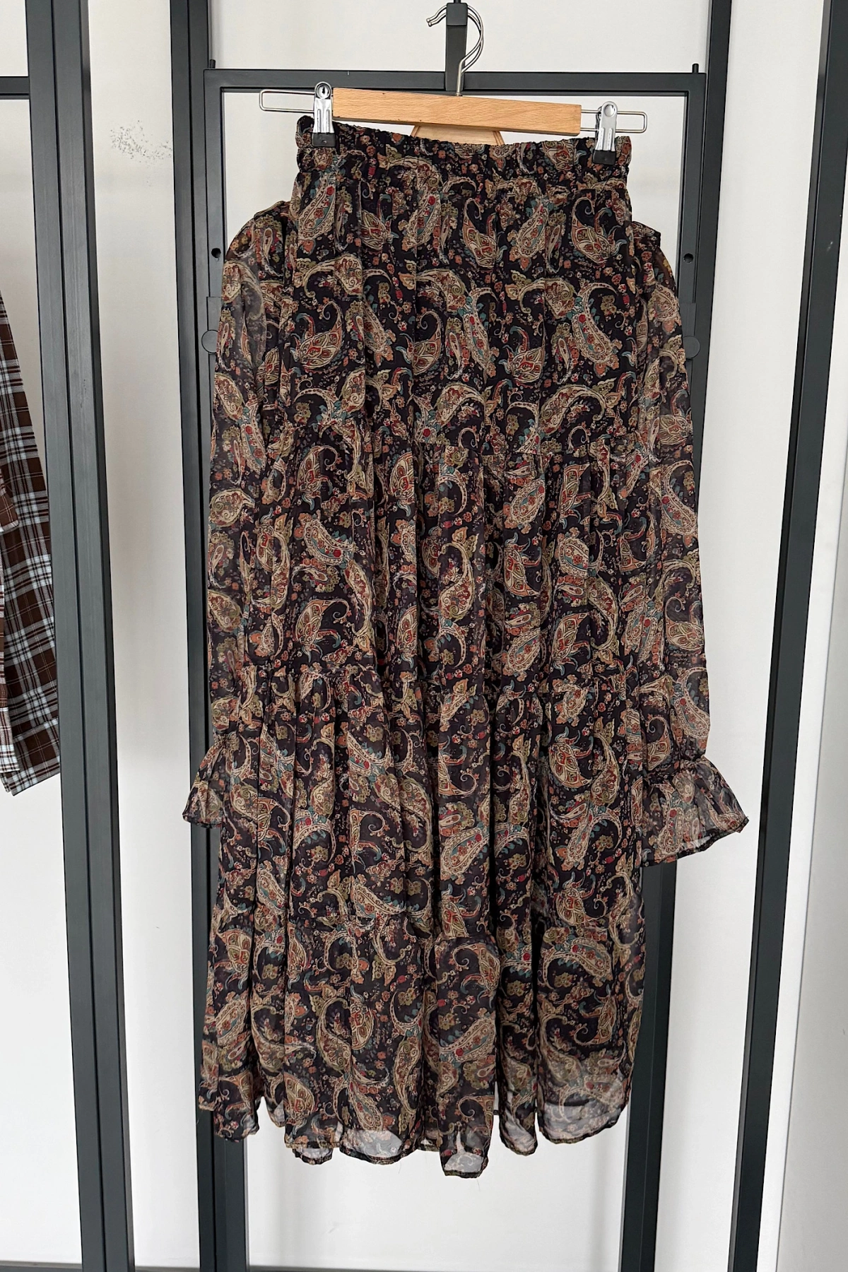 Fiyonklu Gömlek Kat Etekli Şifon Takım Yeşil