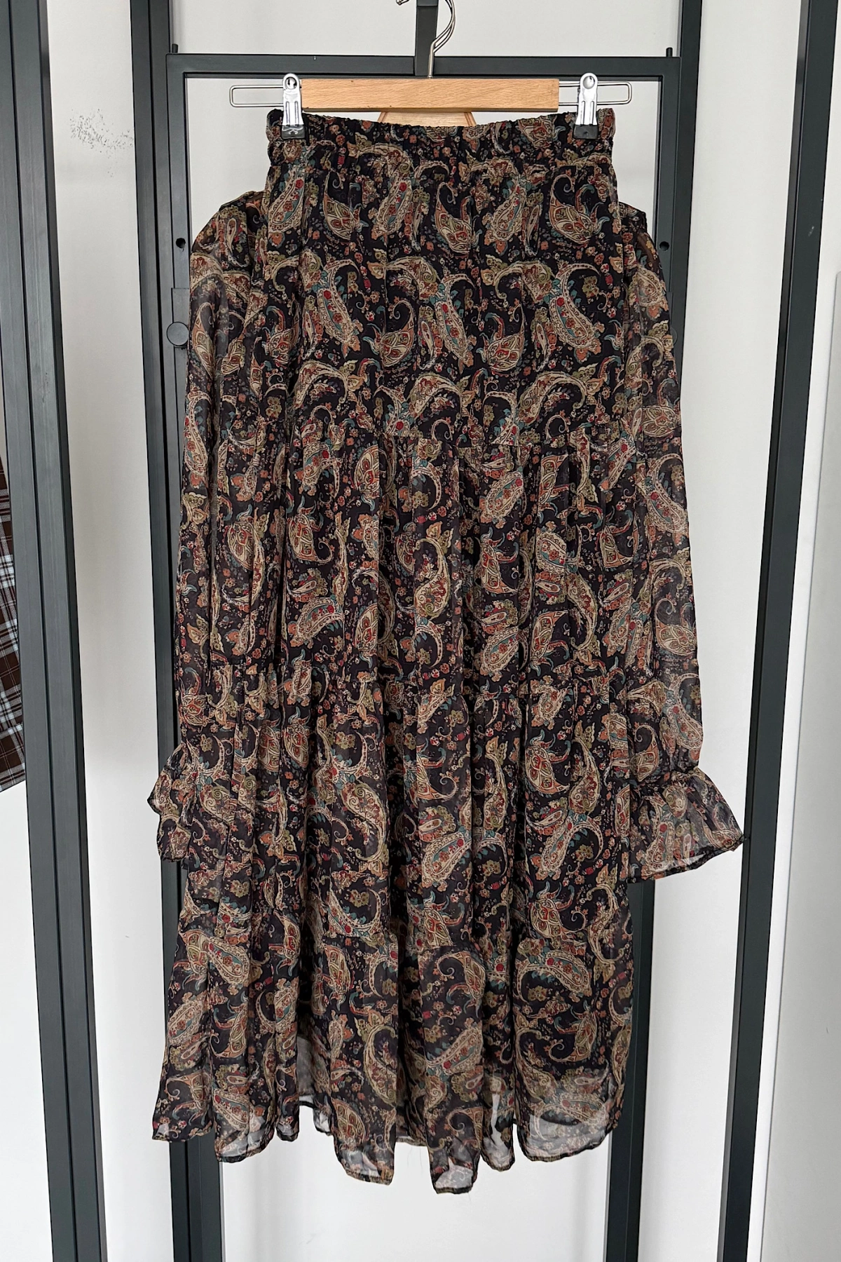 Fiyonklu Gömlek Kat Etekli Şifon Takım Yeşil