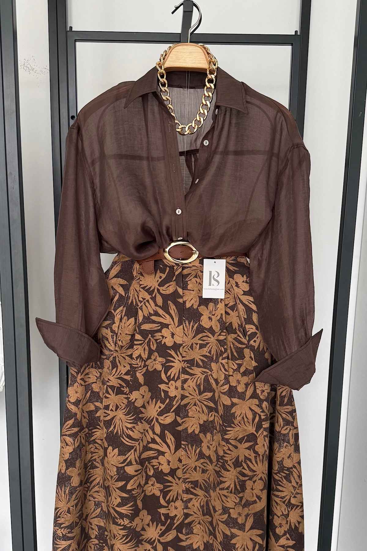 Arka Detay Tensel Gömlek Kahverengi