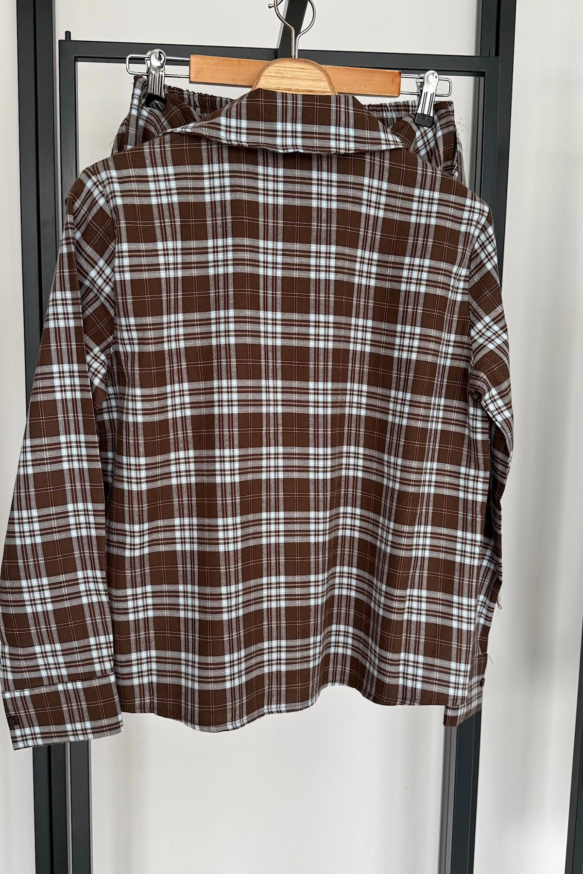 Tasarım Etekli Gömlek Takım Kahve-Mavi