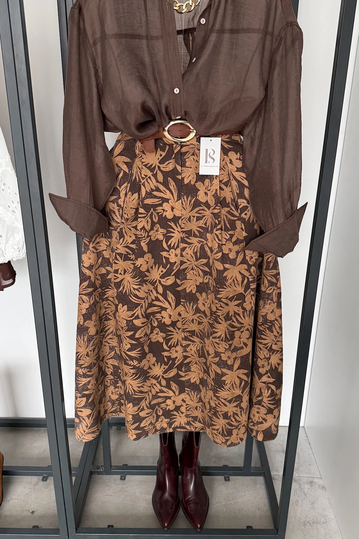 Cepli Gabardin Kloş Etek Kahverengi