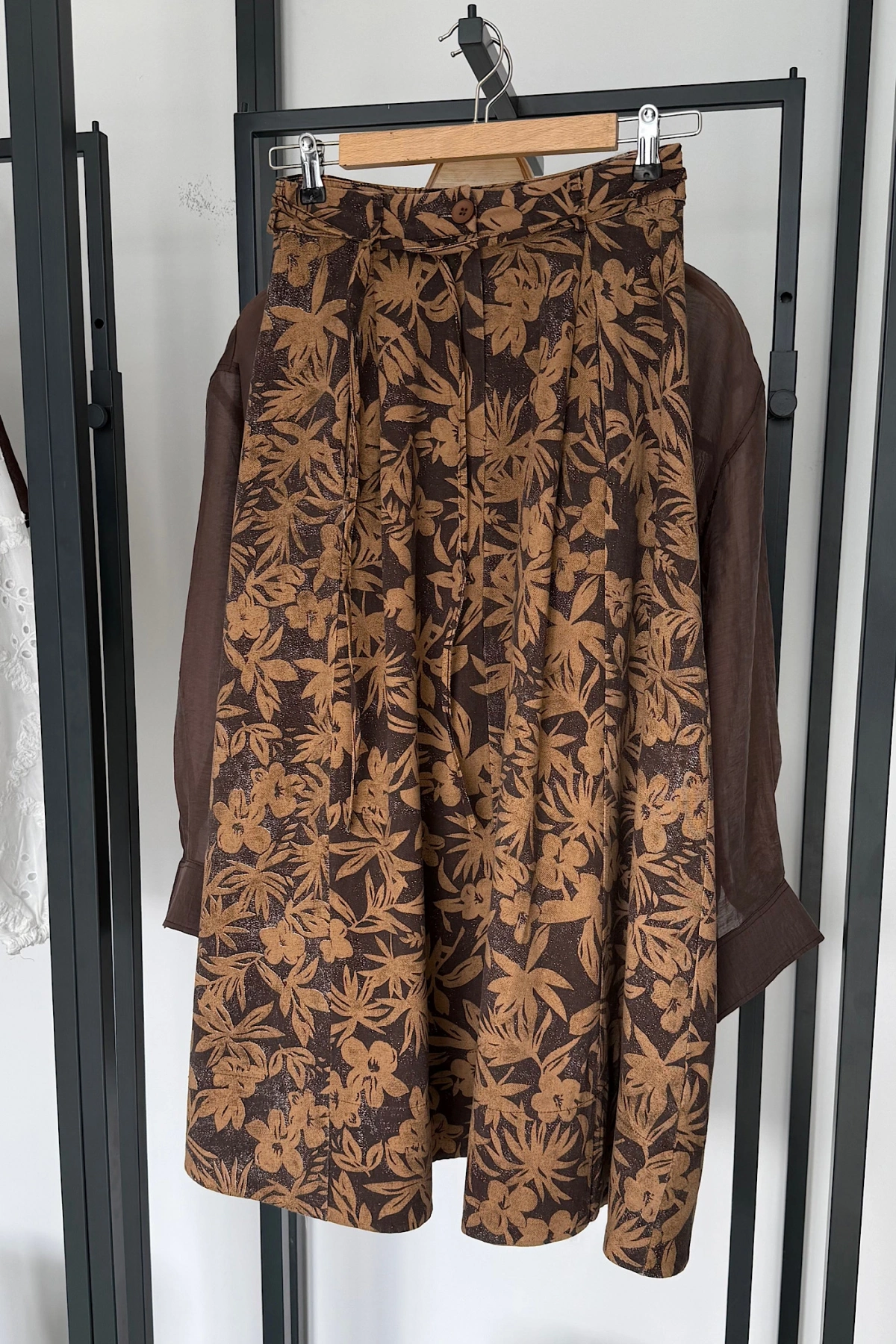 Cepli Gabardin Kloş Etek Kahverengi