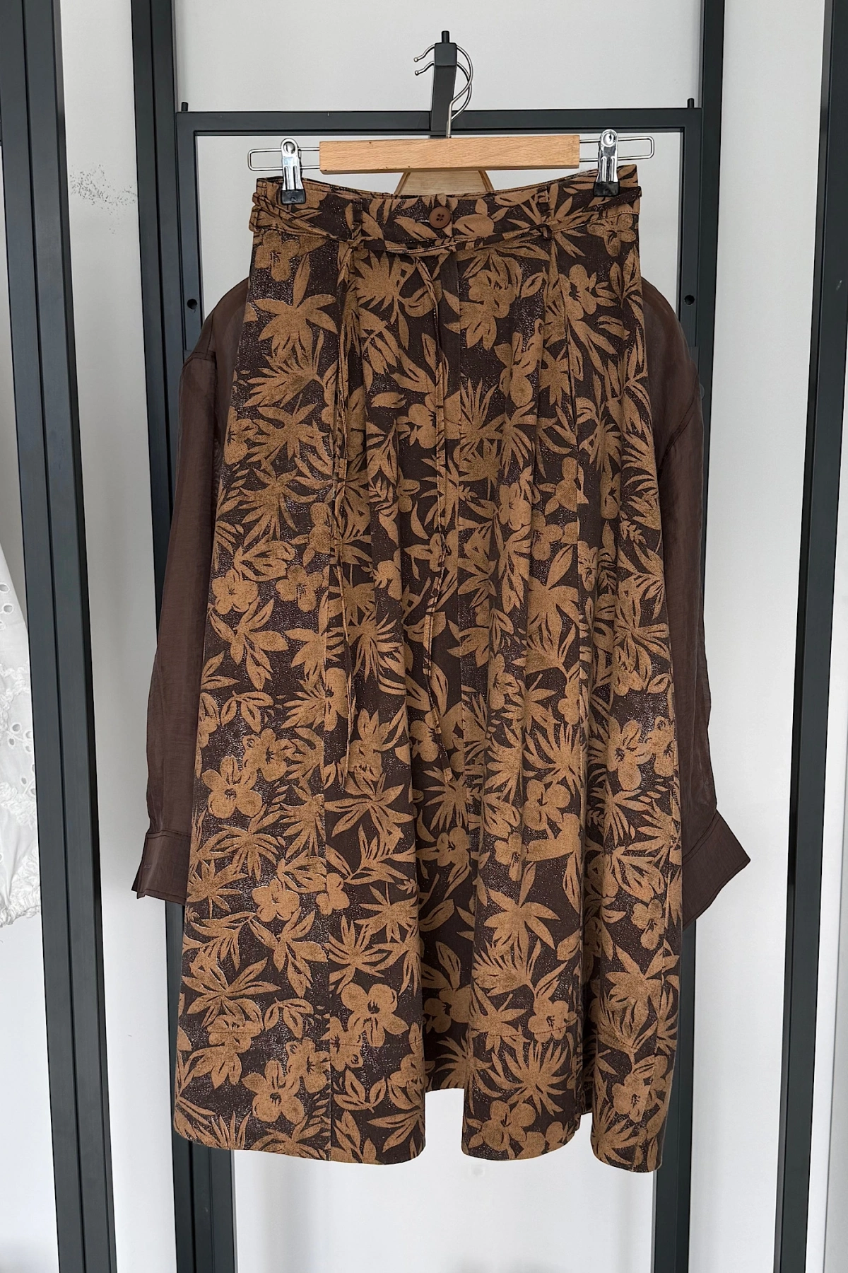 Cepli Gabardin Kloş Etek Kahverengi