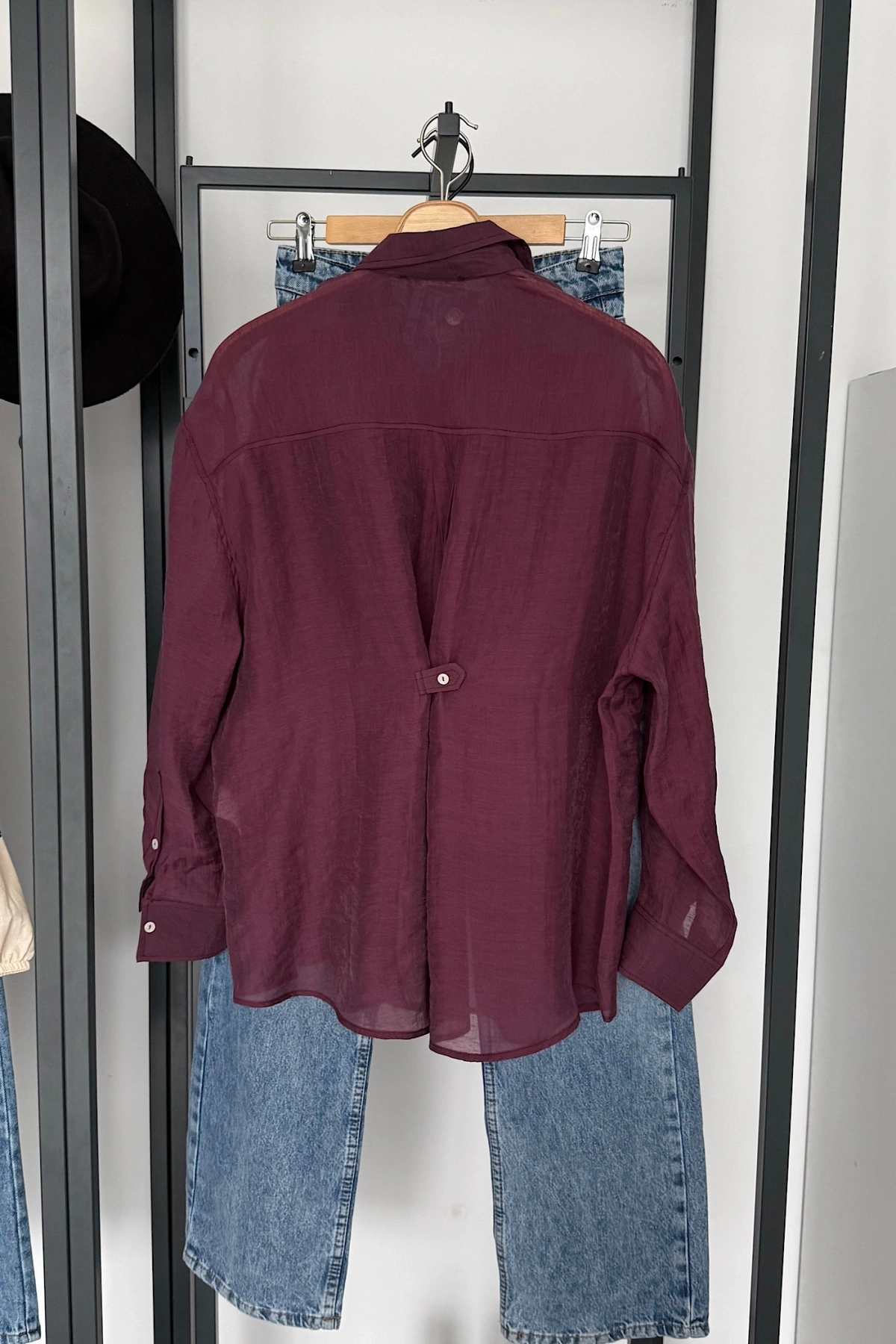 Arka Detay Tensel Gömlek Bordo