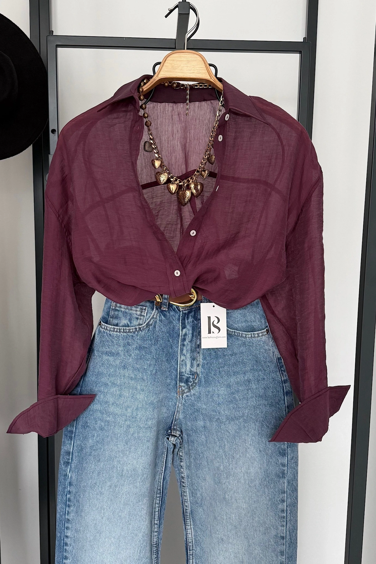 Arka Detay Tensel Gömlek Bordo