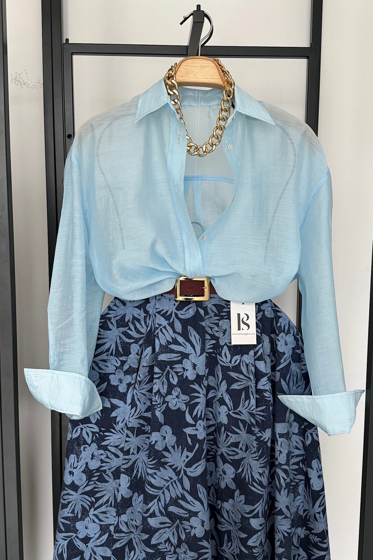 Arka Detay Tensel Gömlek Mavi