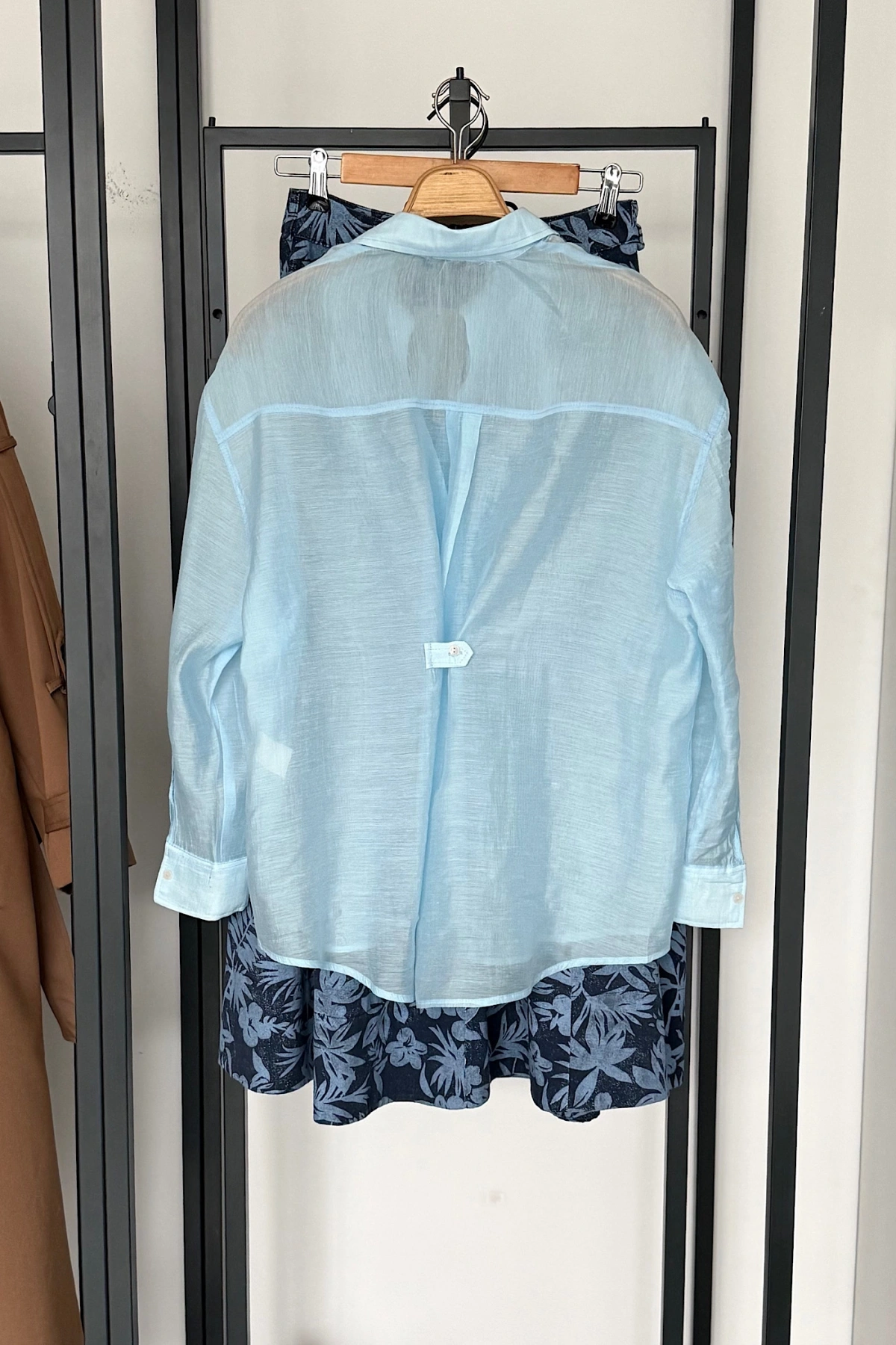 Arka Detay Tensel Gömlek Mavi