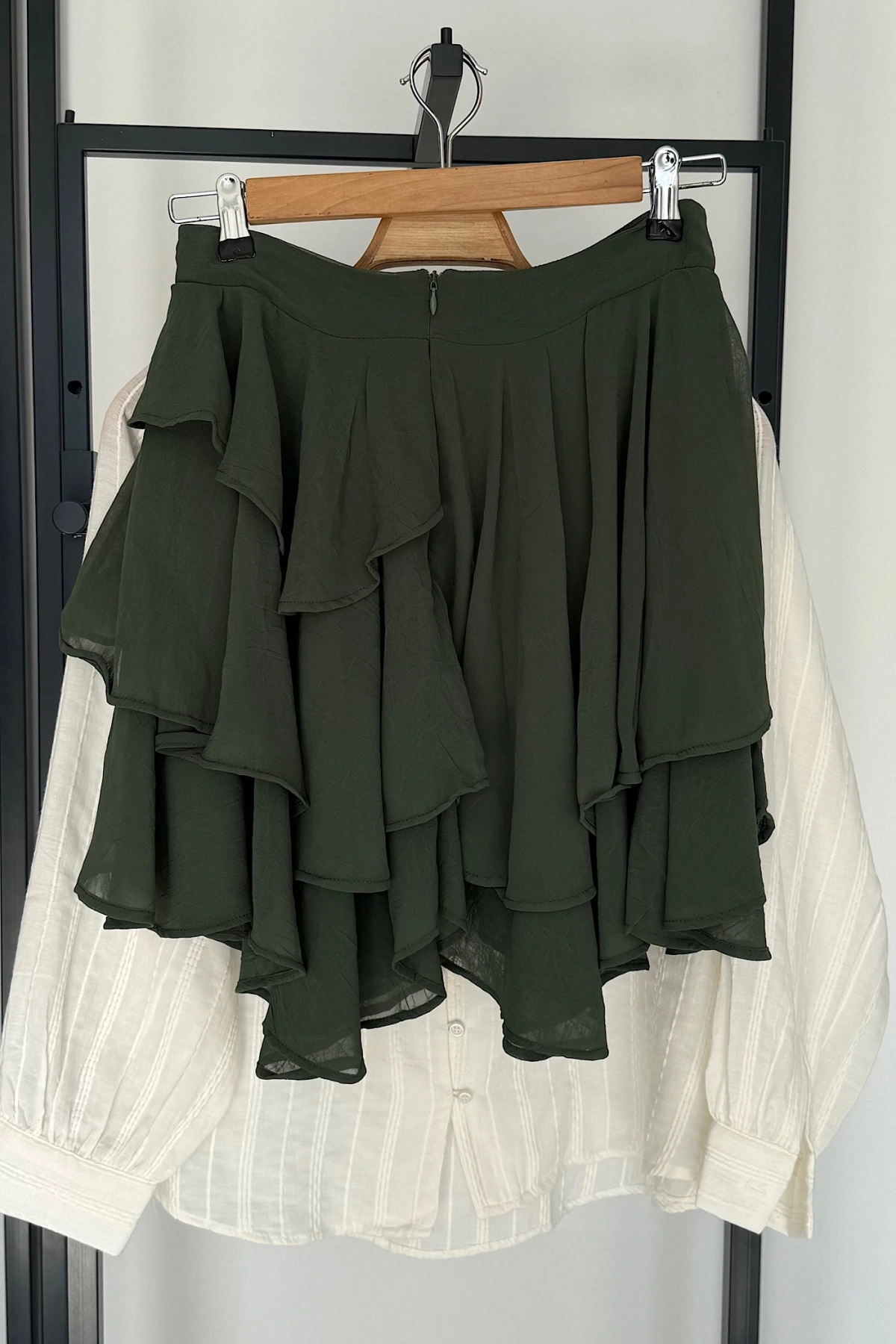 Fırfırlı Mini Şifon Etek Yeşil