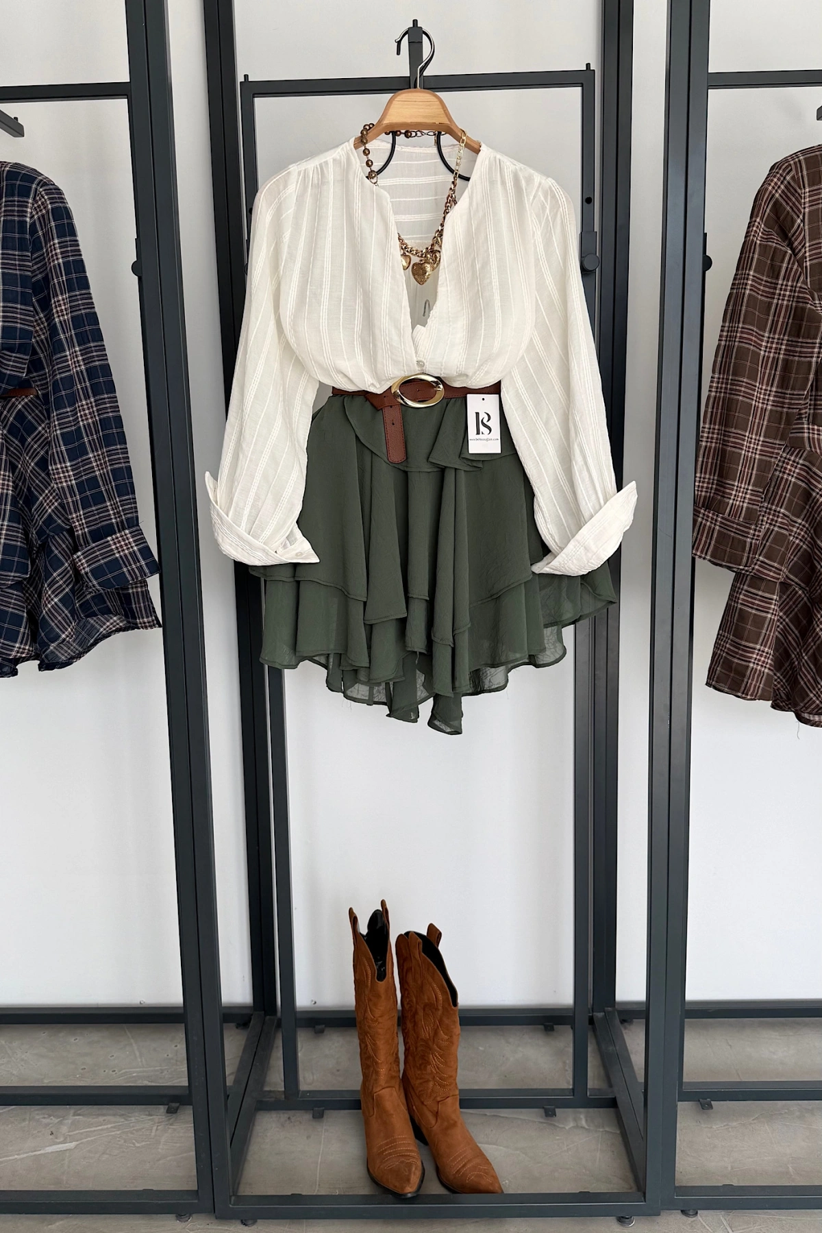 Fırfırlı Mini Şifon Etek Yeşil