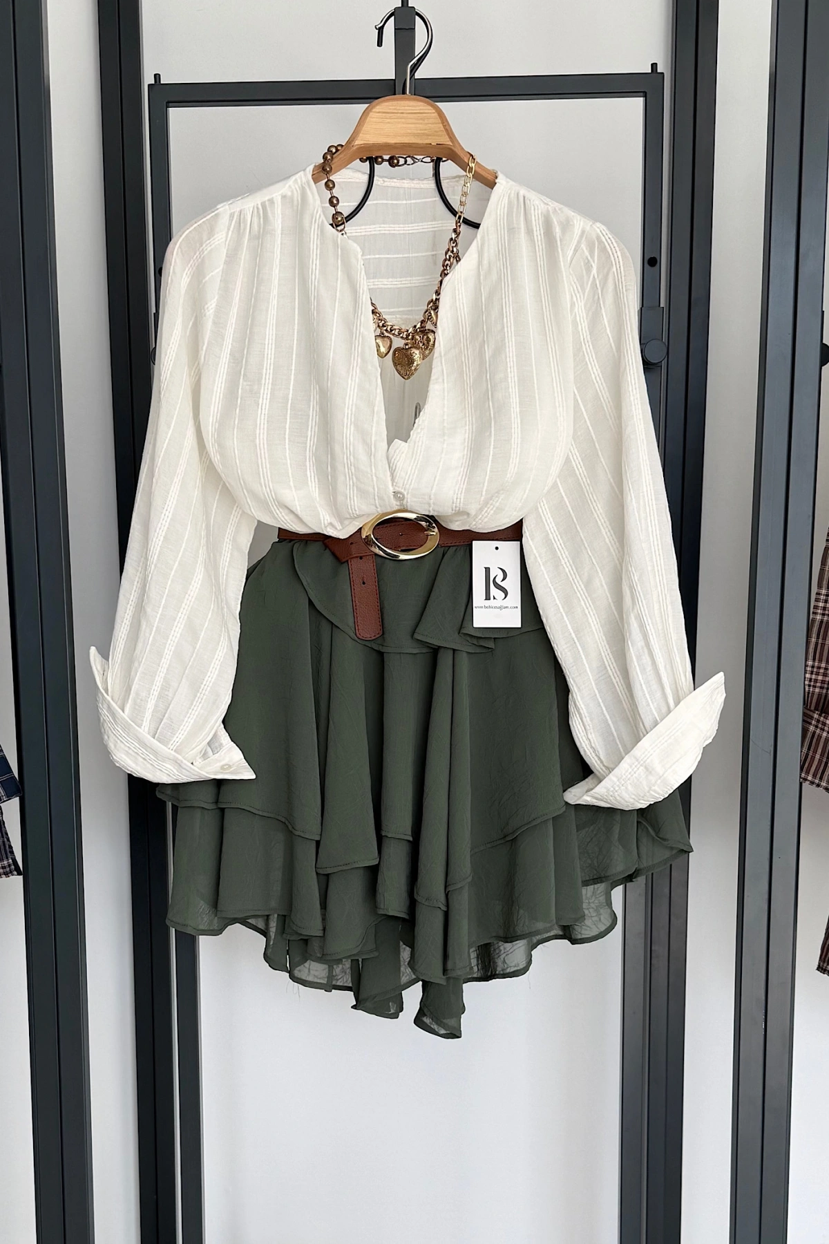 Fırfırlı Mini Şifon Etek Yeşil