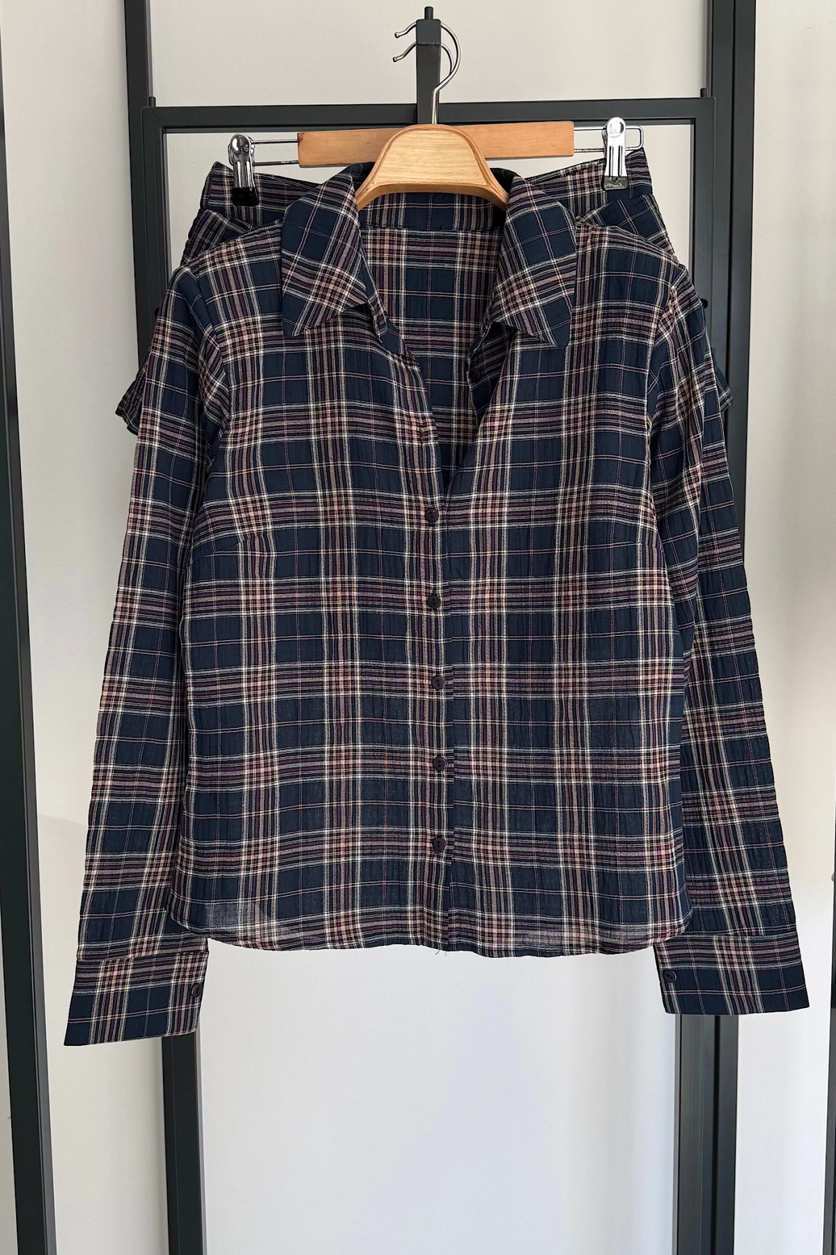 Eteği Katlı Ekose Gömlek Takım