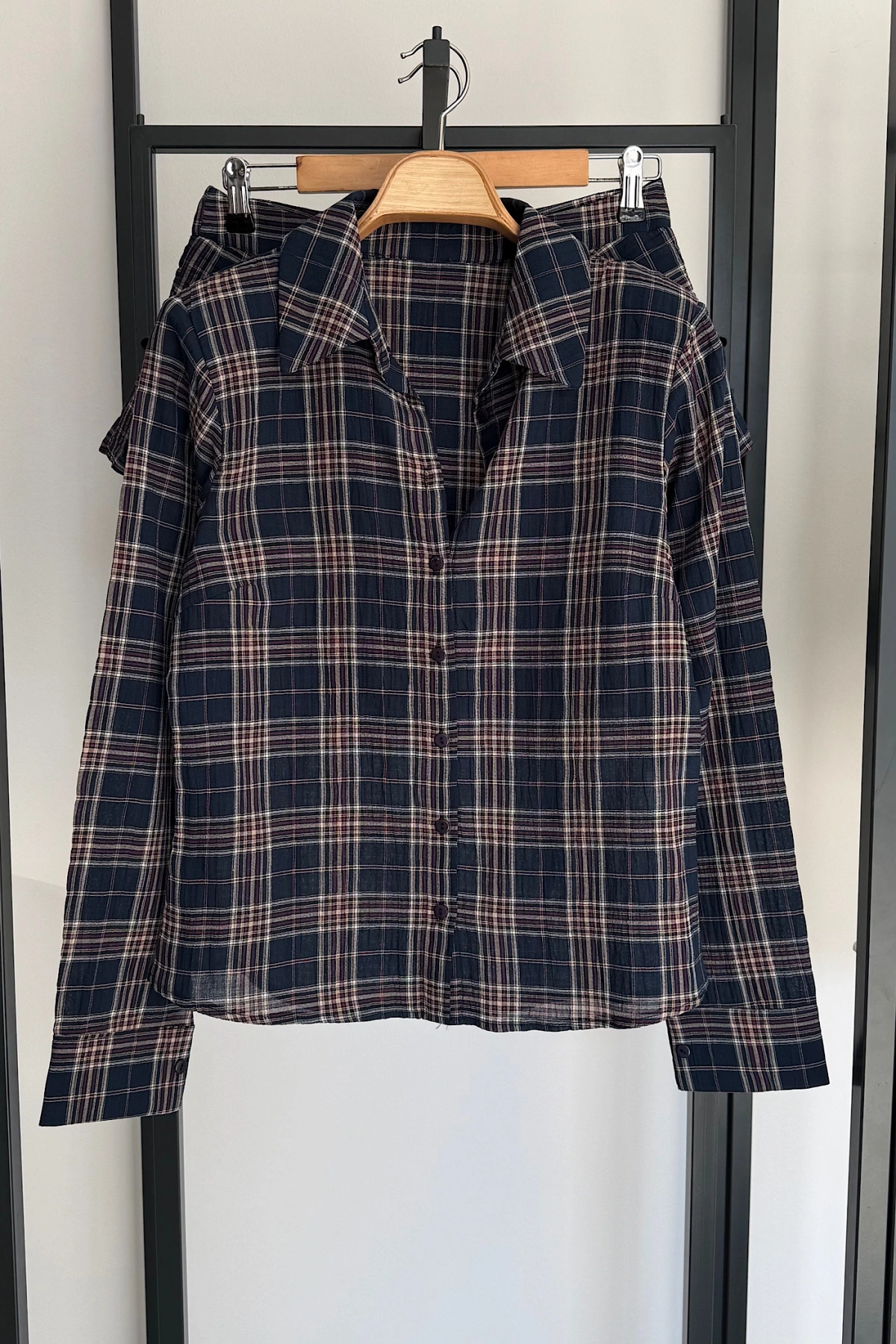 Eteği Katlı Ekose Gömlek Takım