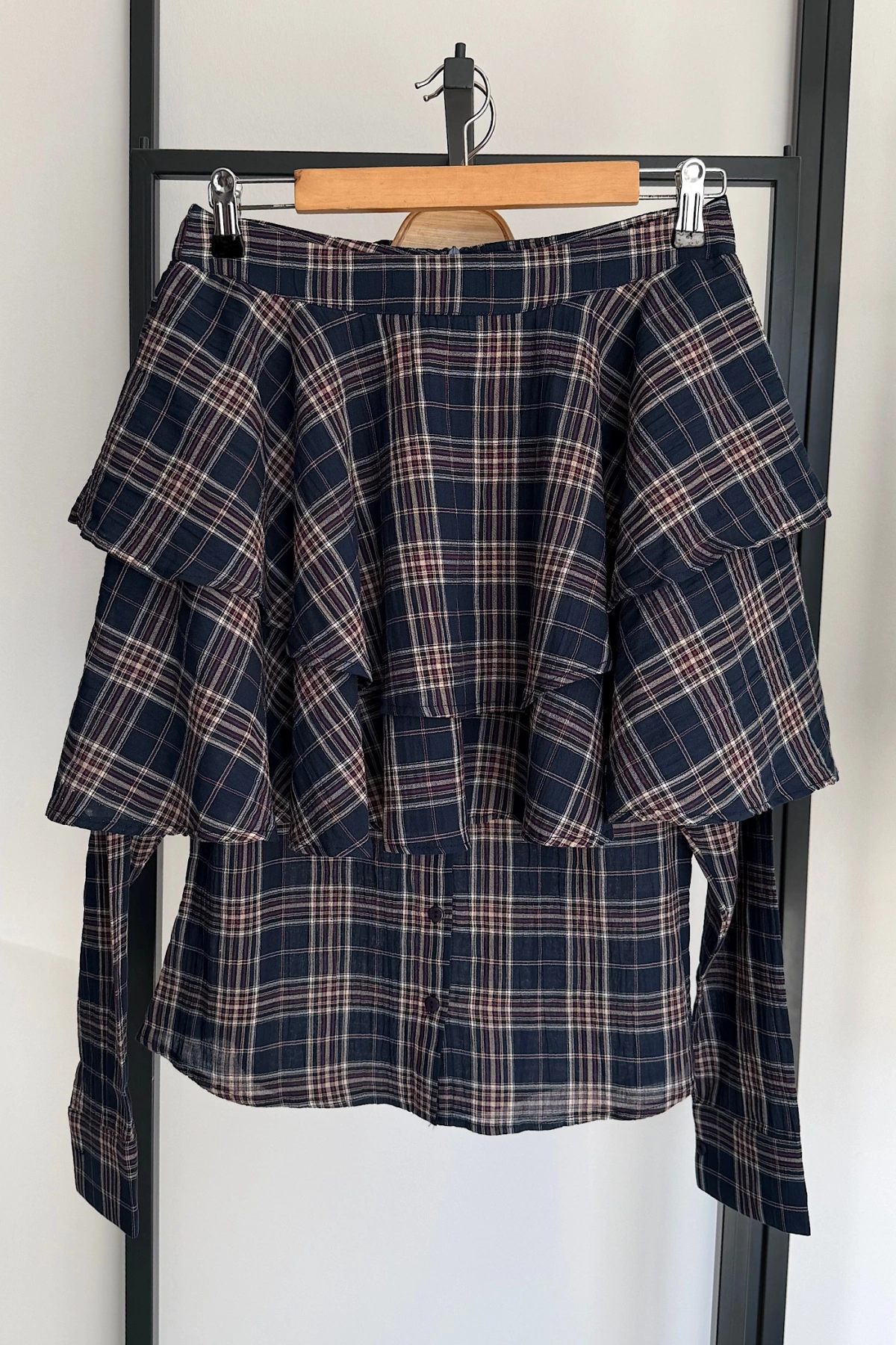 Eteği Katlı Ekose Gömlek Takım