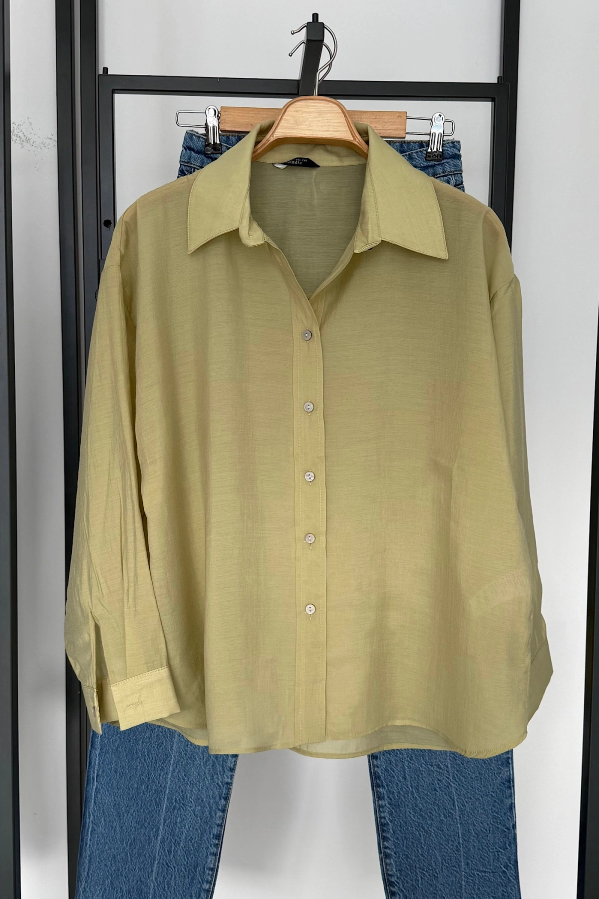 Oversize İpeksi Gömlek Yeşil