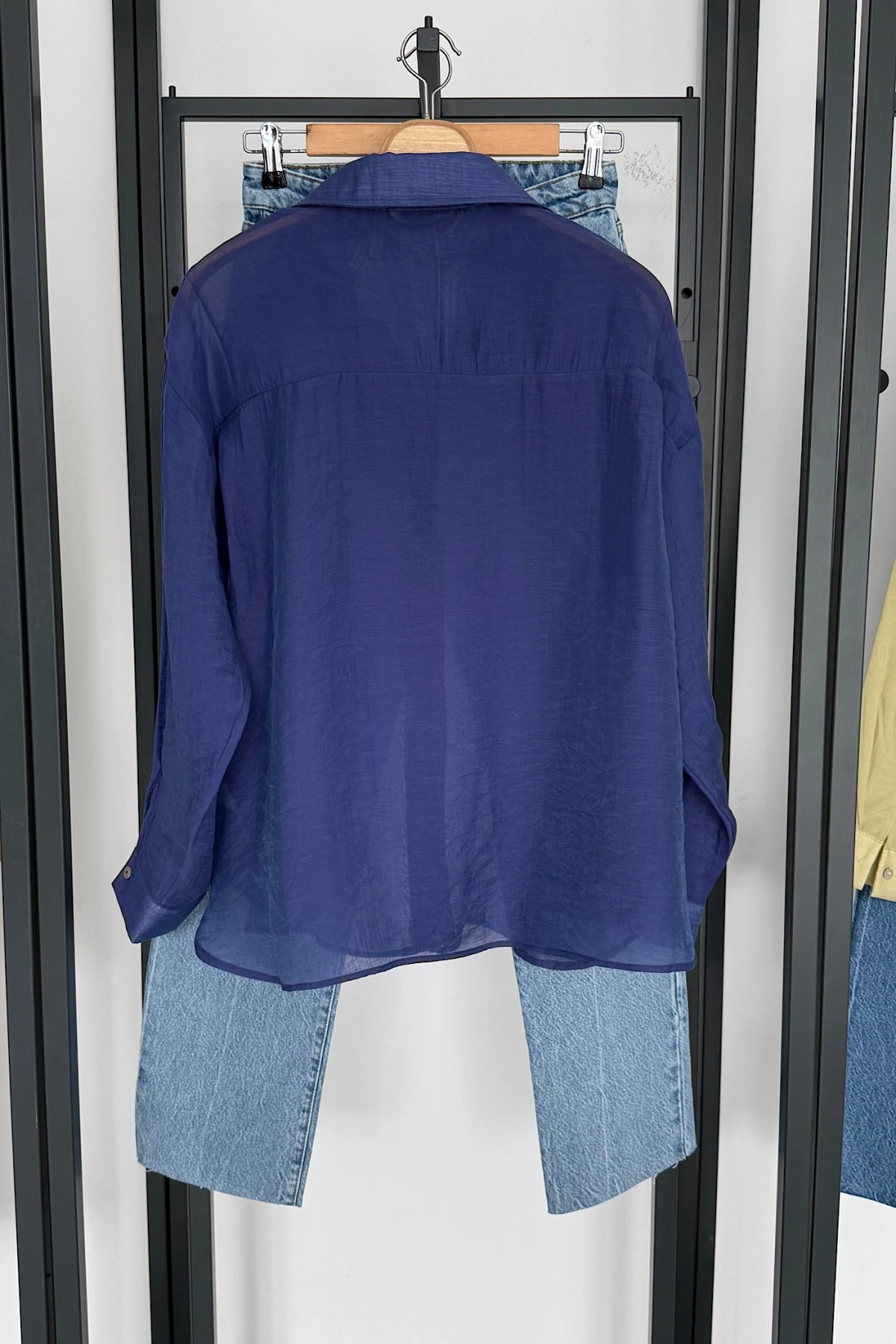 Oversize İpeksi Gömlek Lacivert