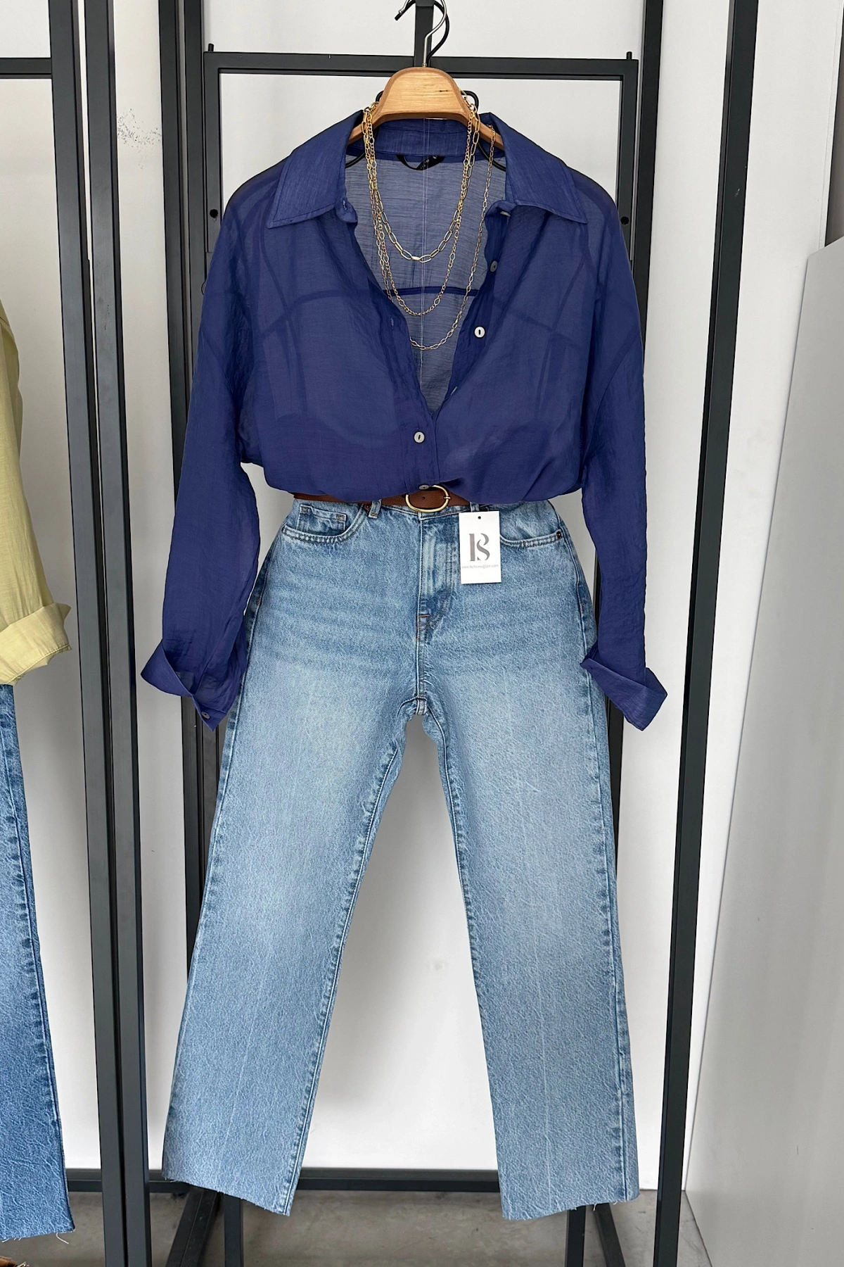 Oversize İpeksi Gömlek Lacivert