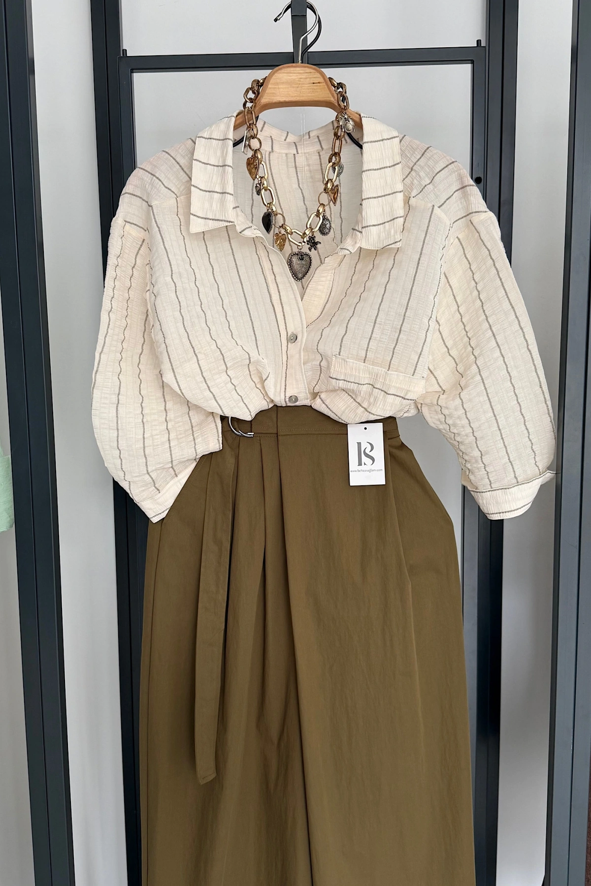 Fakir Kol Çizgili Gömlek Ekru