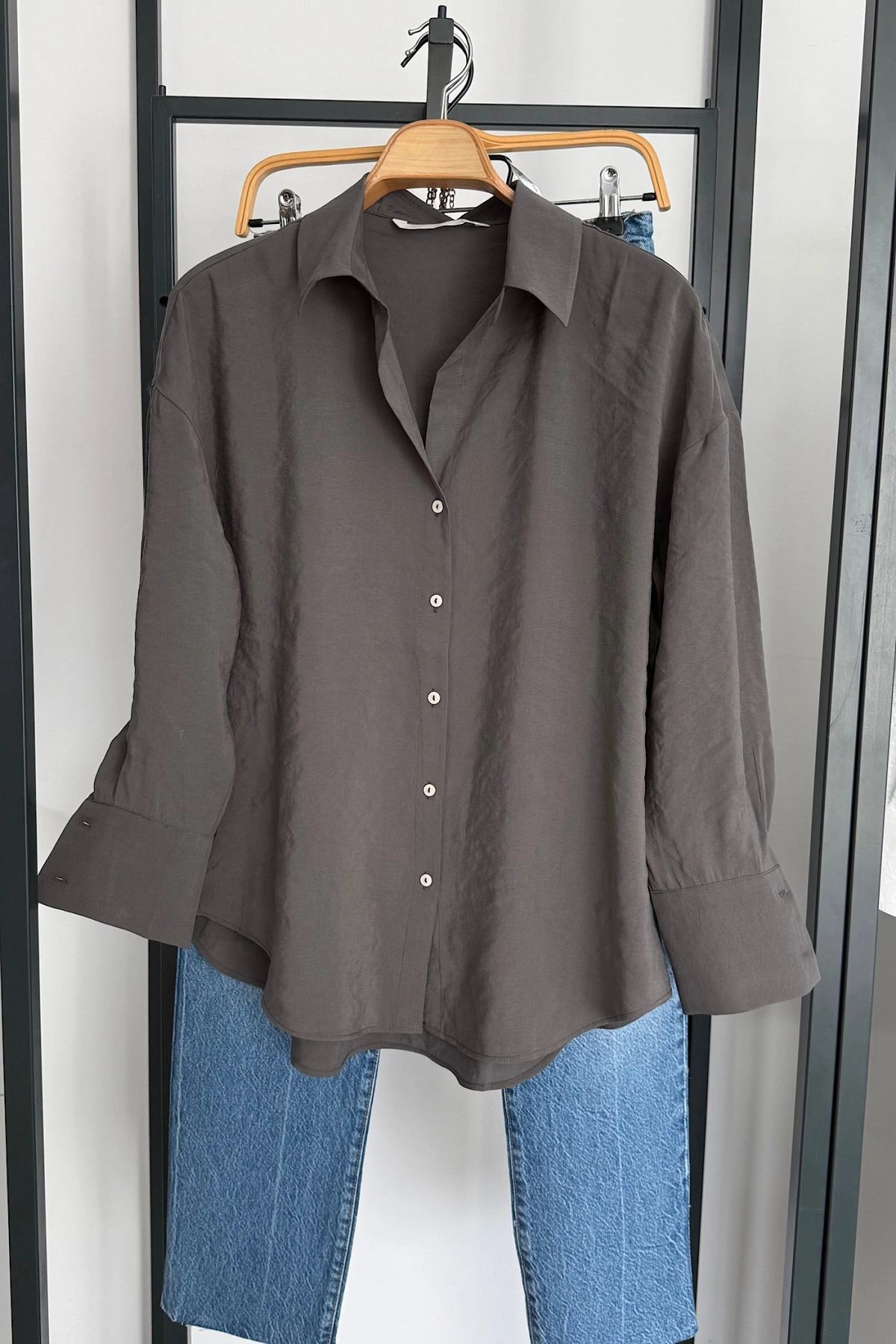 Basic Modal Gömlek Gri