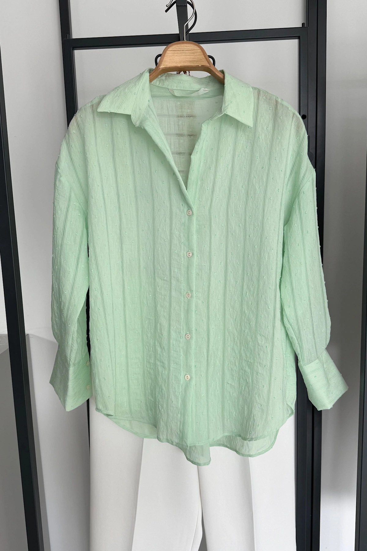Transparan Çizgili Gömlek Mint