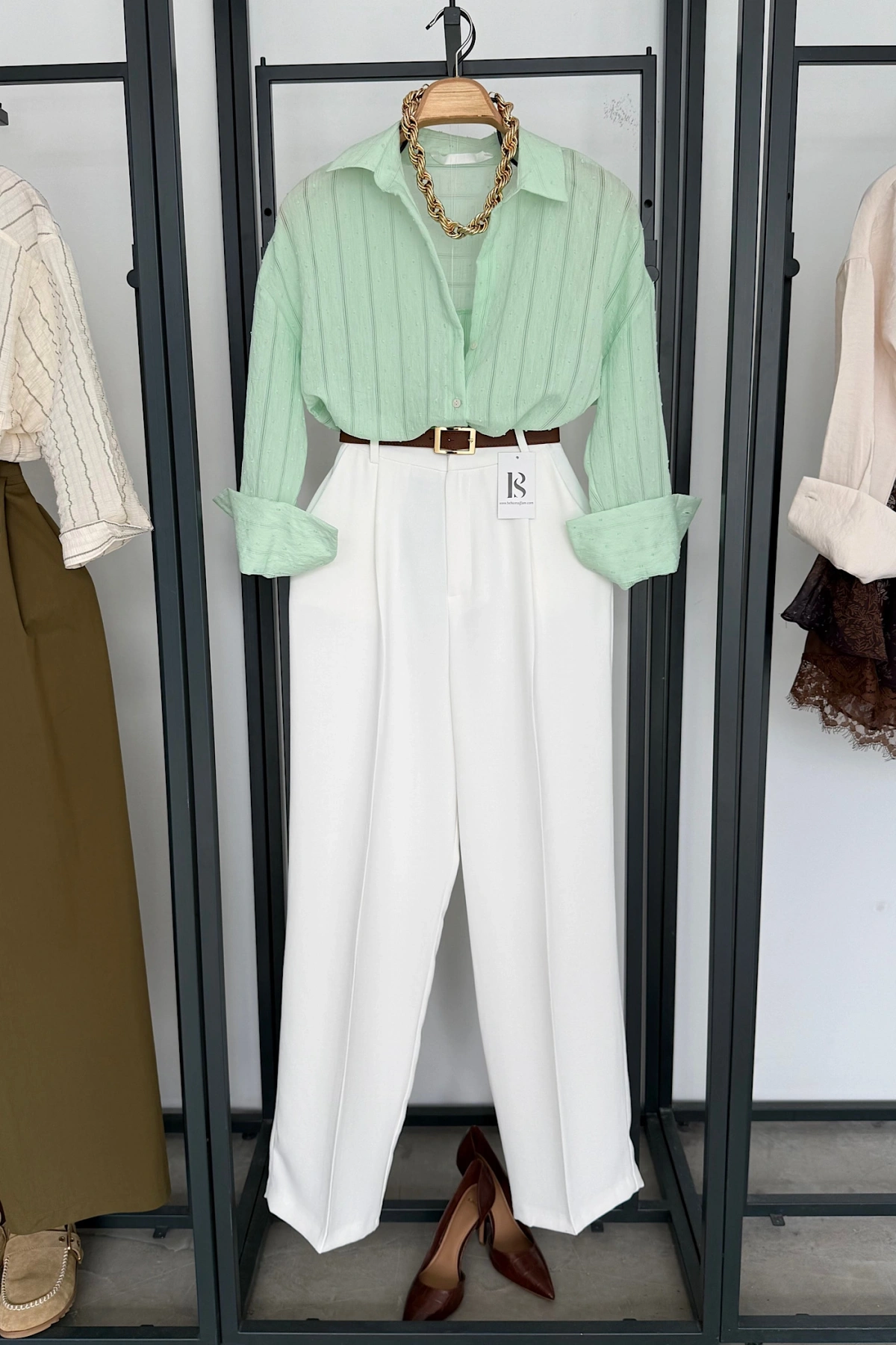 Transparan Çizgili Gömlek Mint