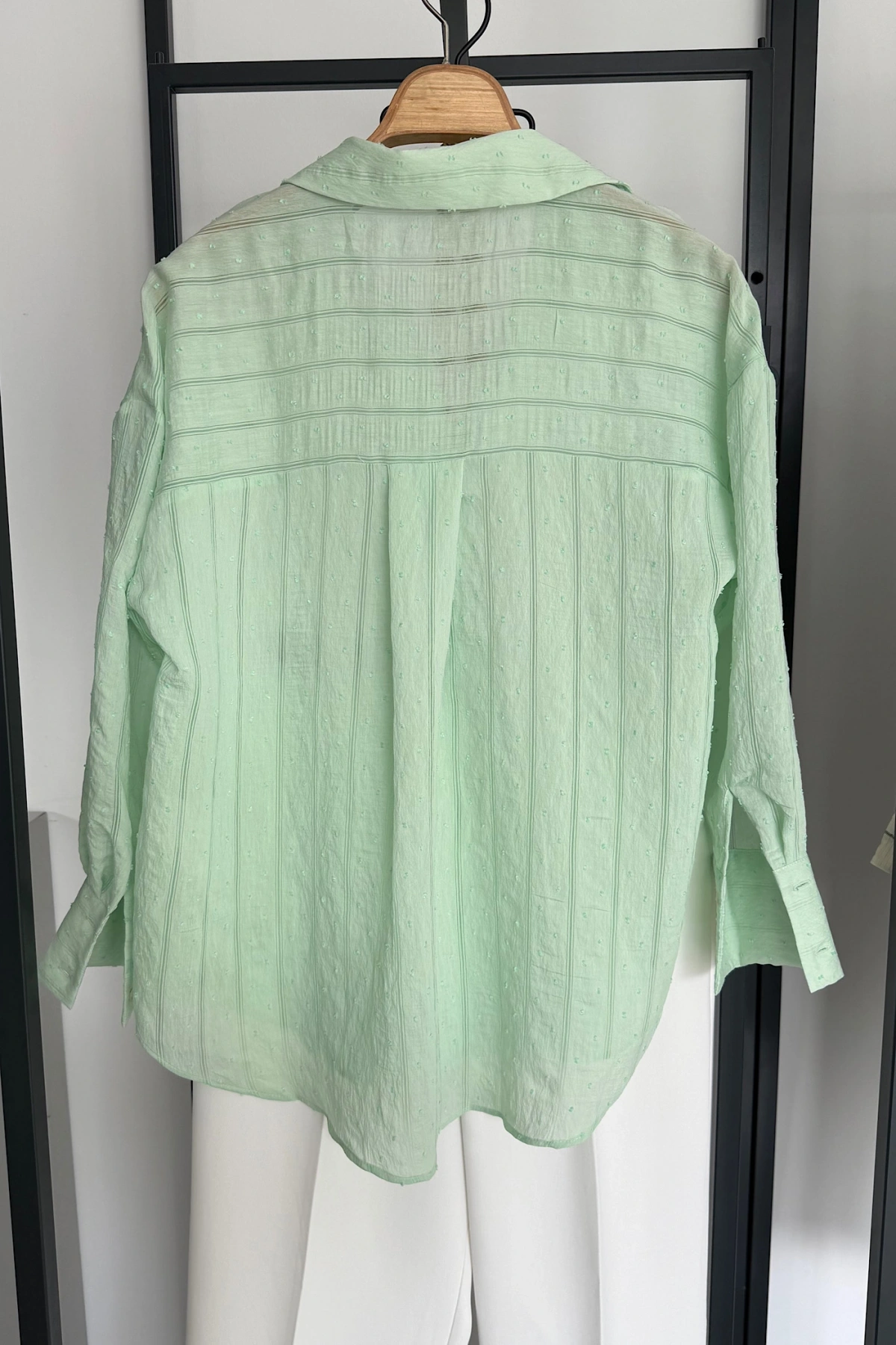 Transparan Çizgili Gömlek Mint