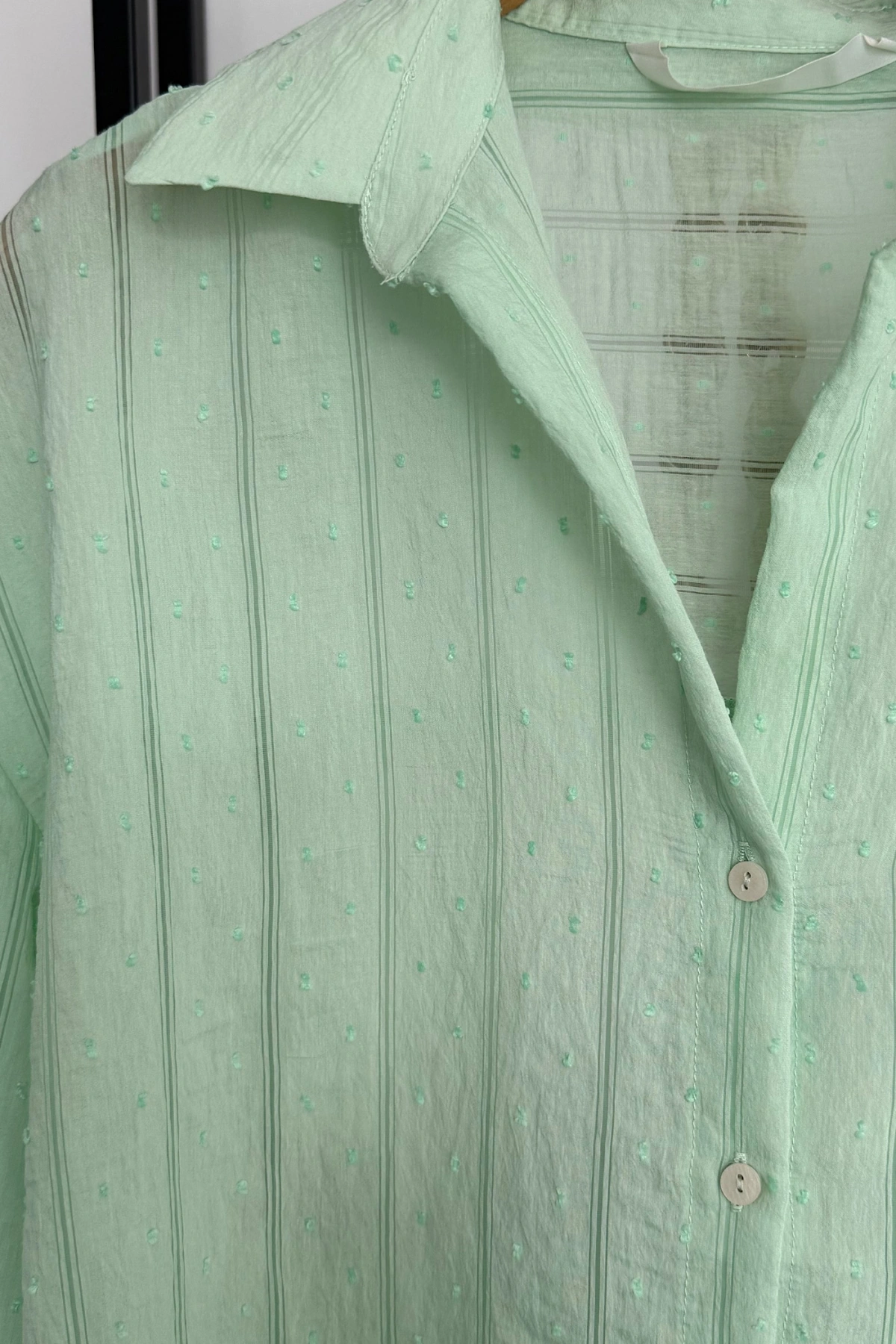 Transparan Çizgili Gömlek Mint