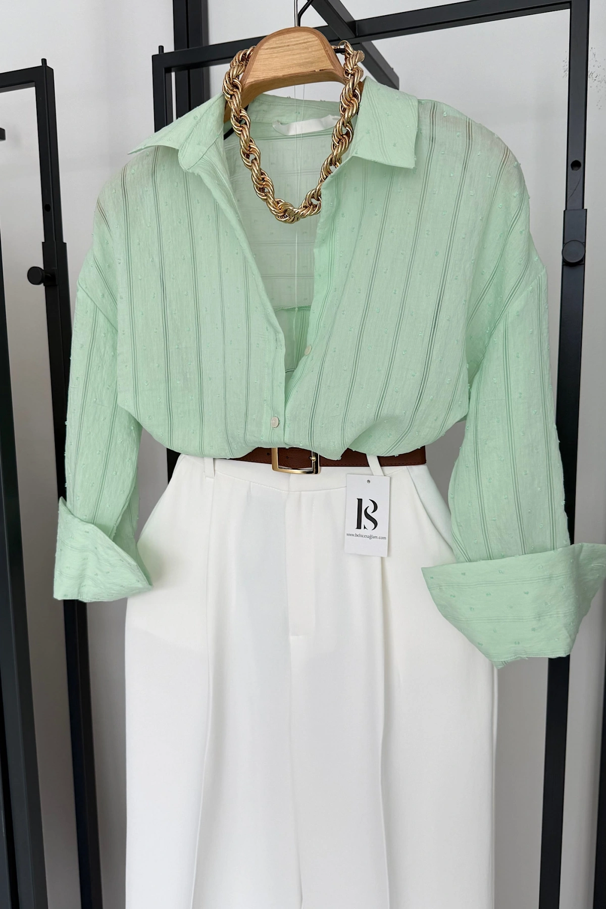 Transparan Çizgili Gömlek Mint