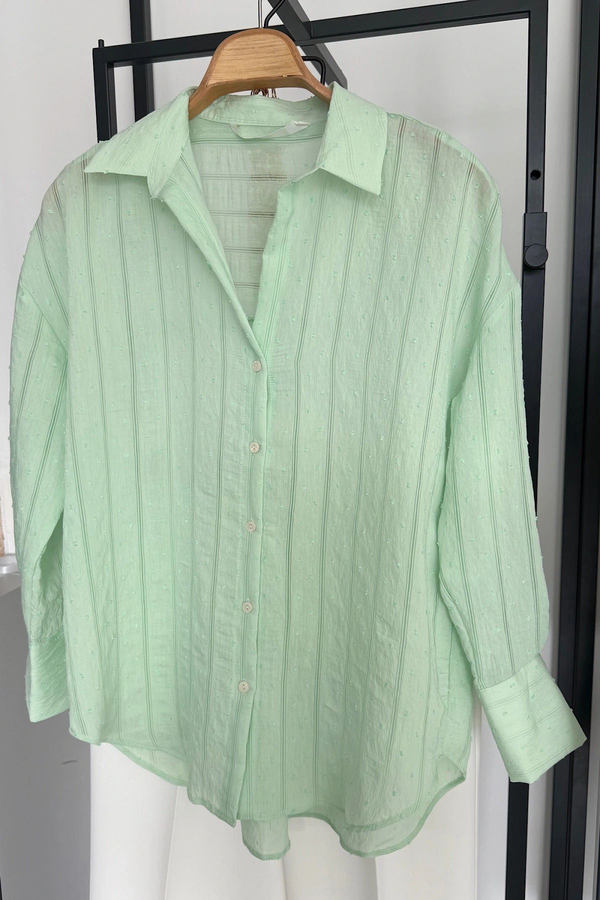 Transparan Çizgili Gömlek Mint